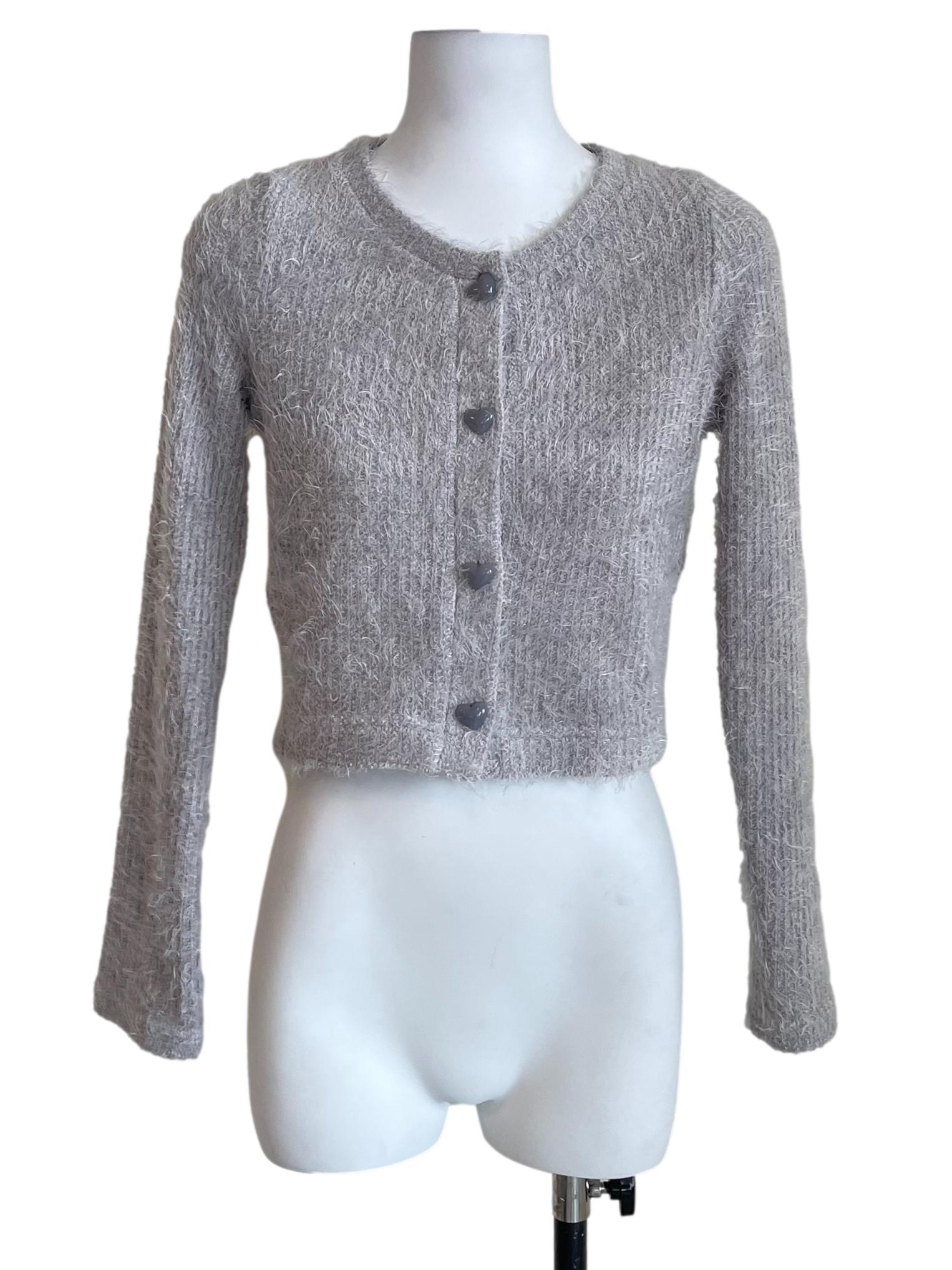 Cool Grey Fuzzy Crop Cardigan