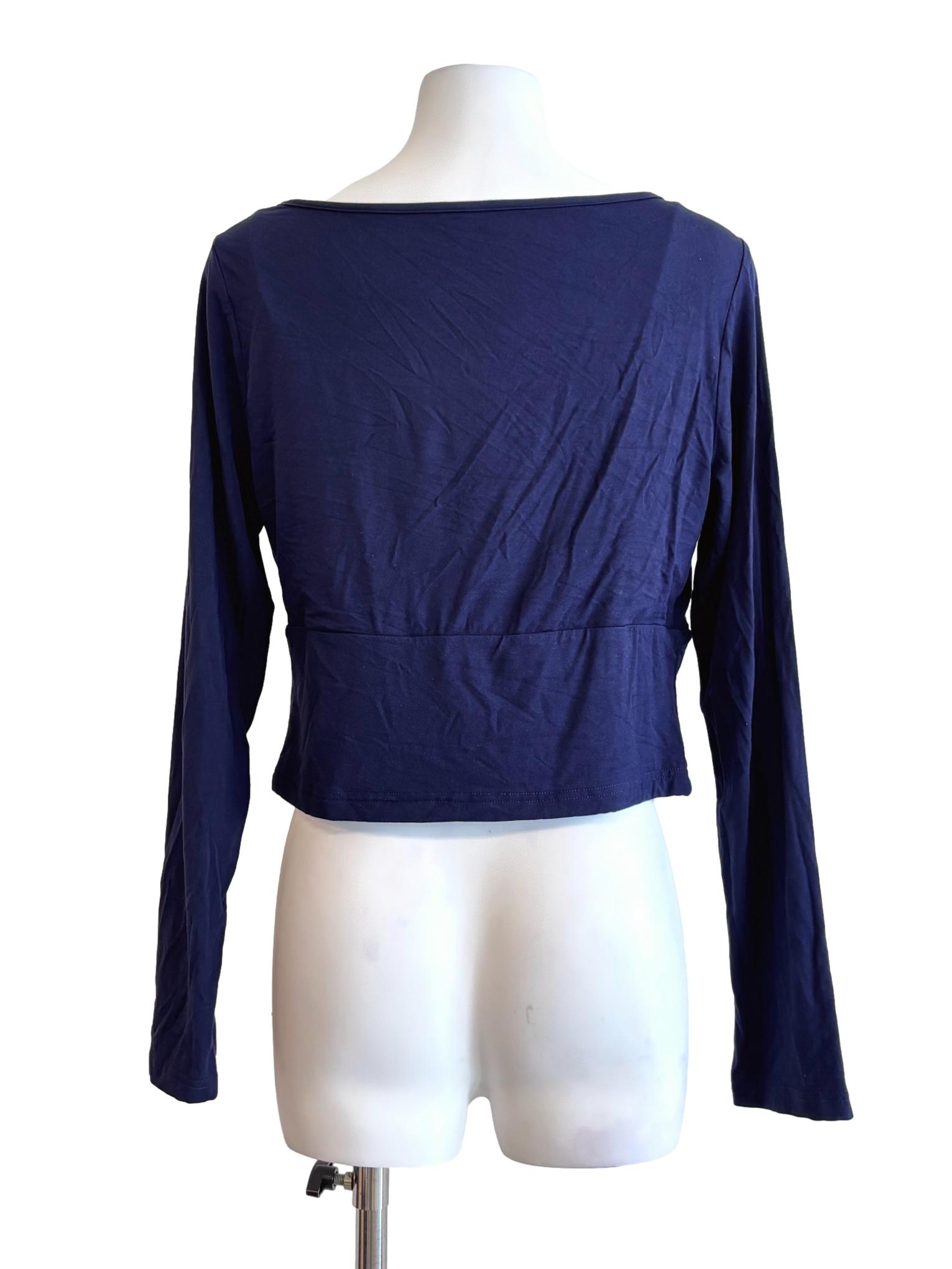 Navy Blue Layered Wide Neck Top