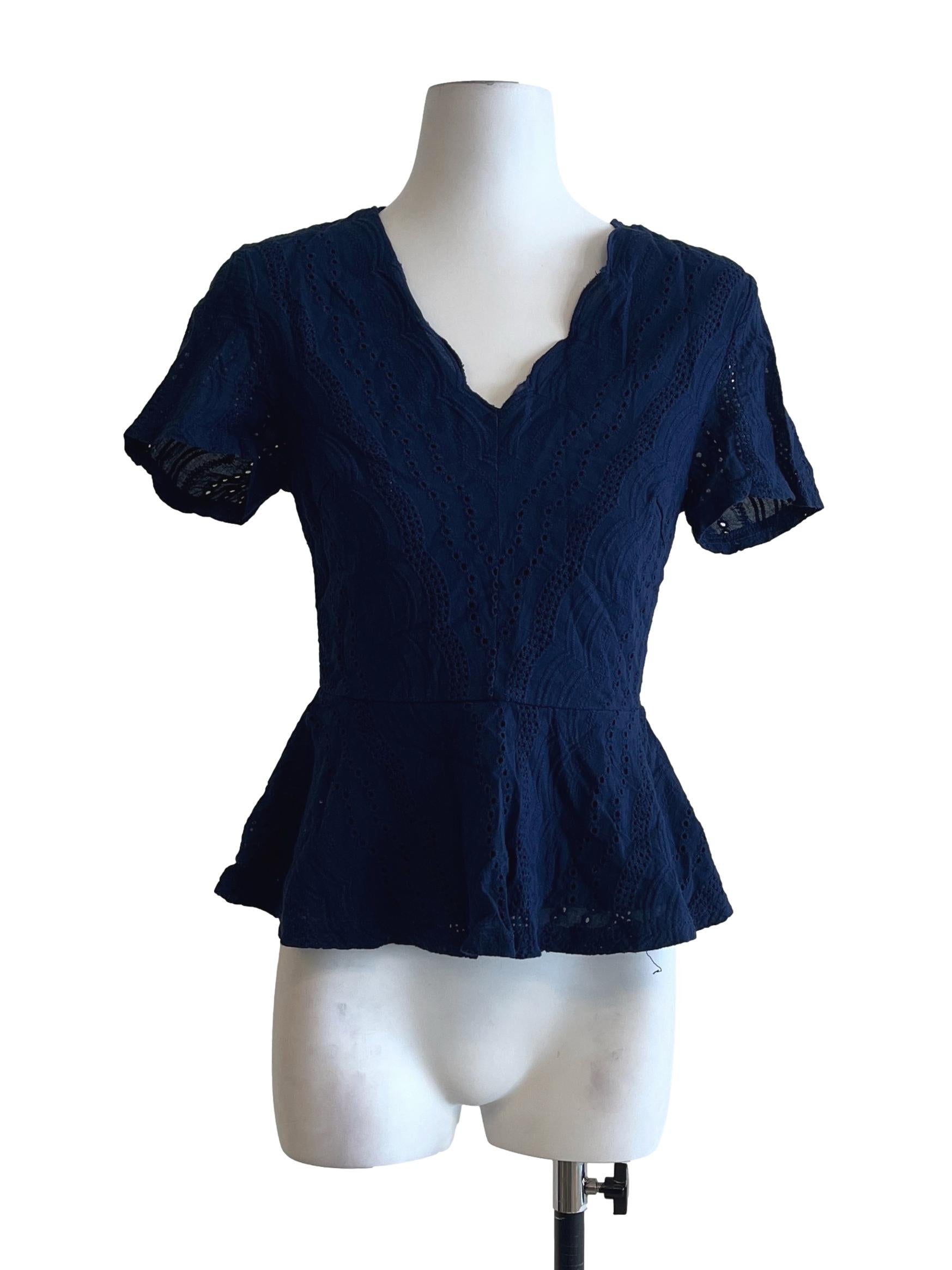 Navy Blue V-Neck Short Sleeve Top