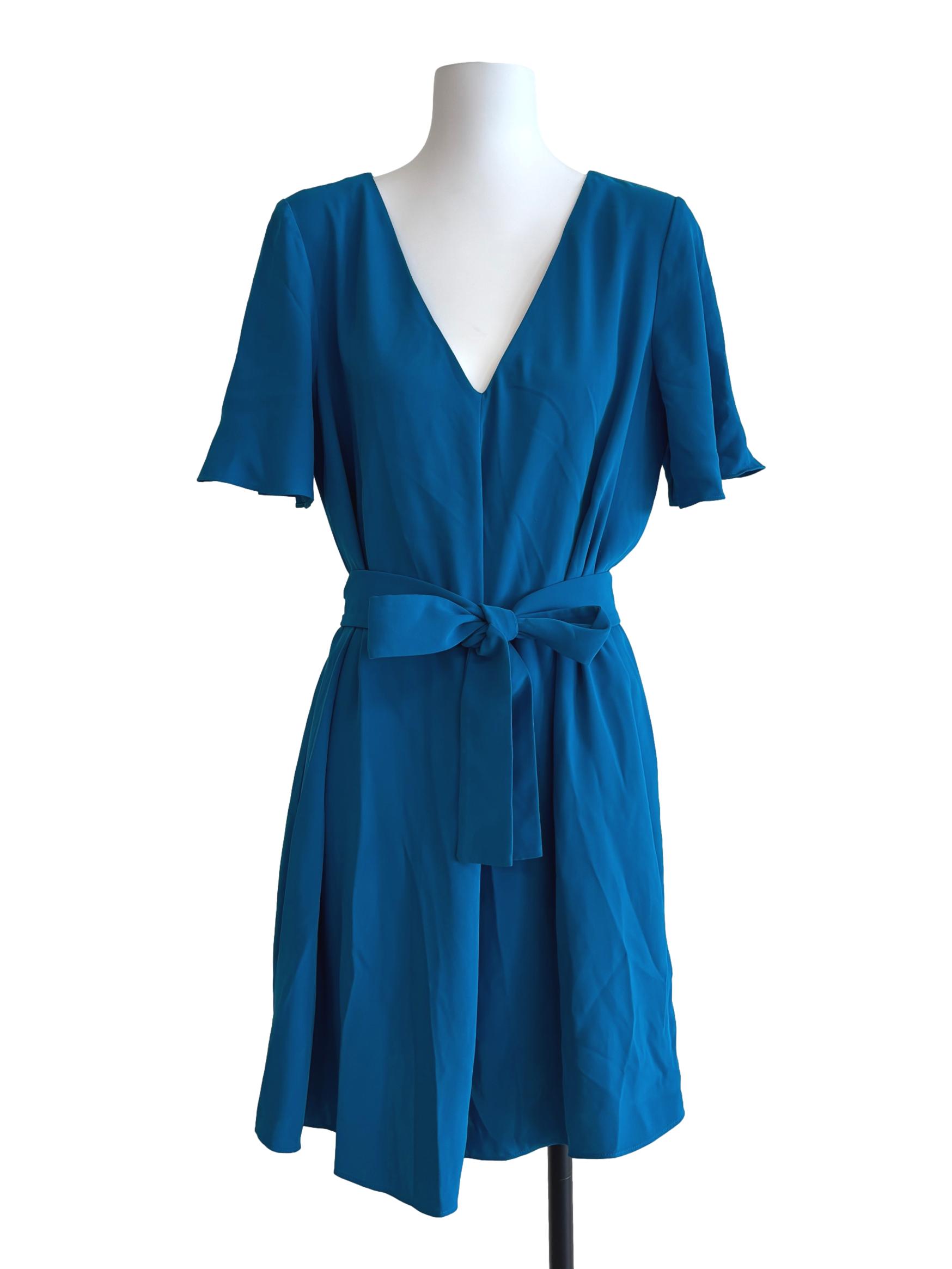 Lapis Blue V-Neck A-Line Dress