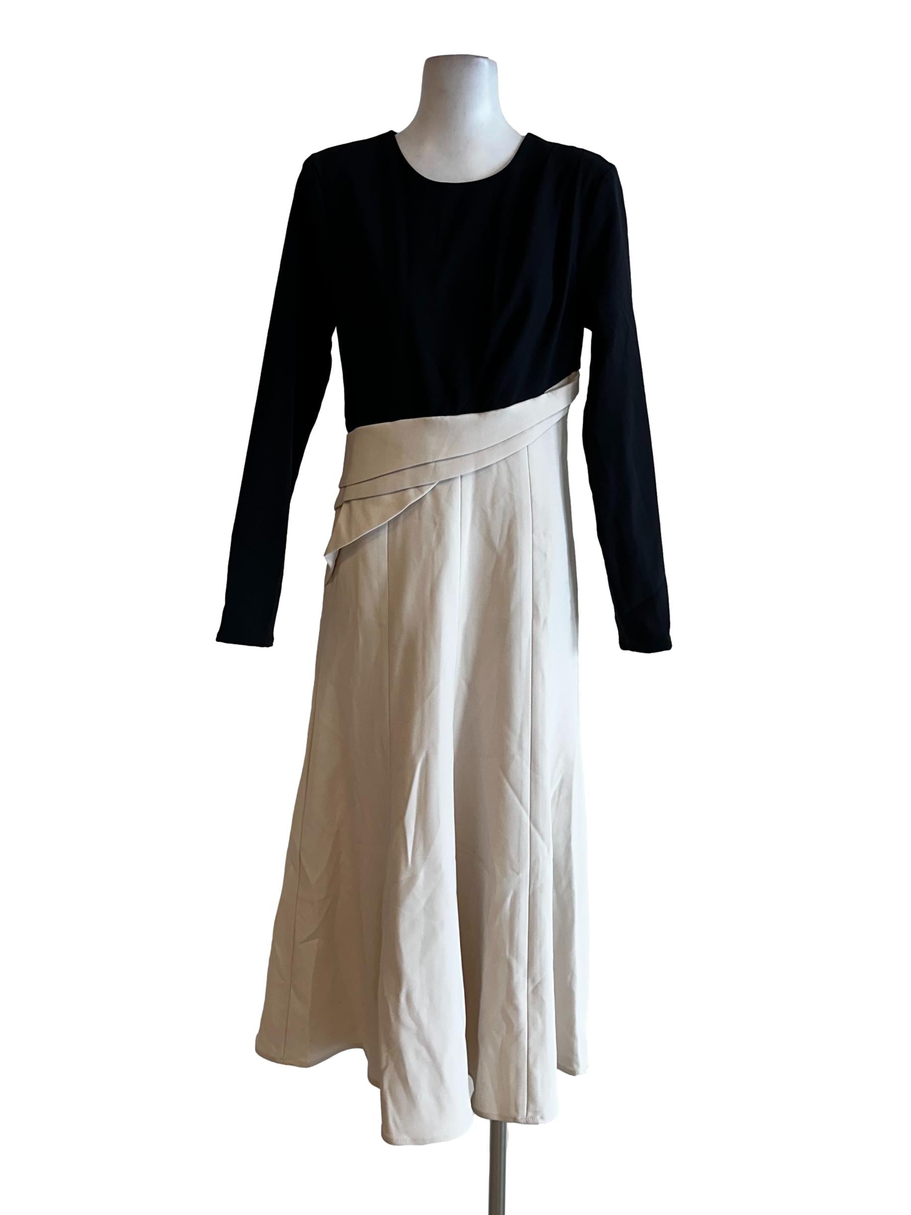 Black And Nude Long Sleeves Dress
