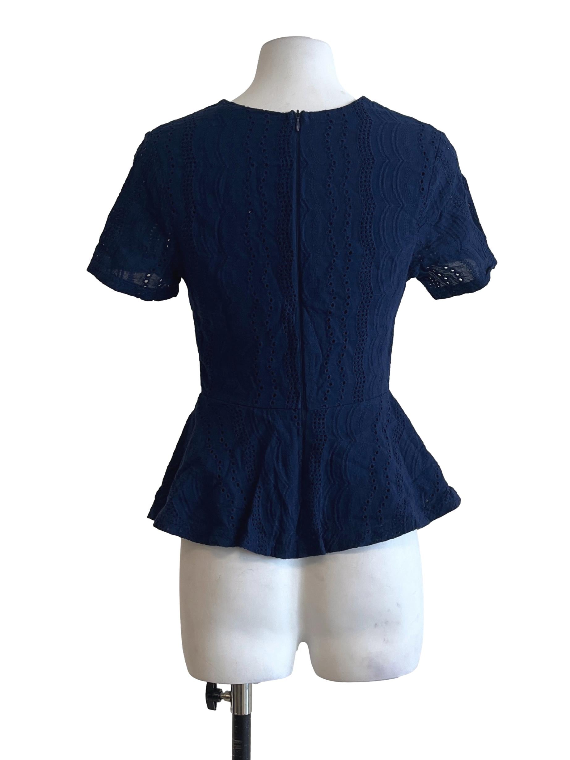 Navy Blue V-Neck Short Sleeve Top