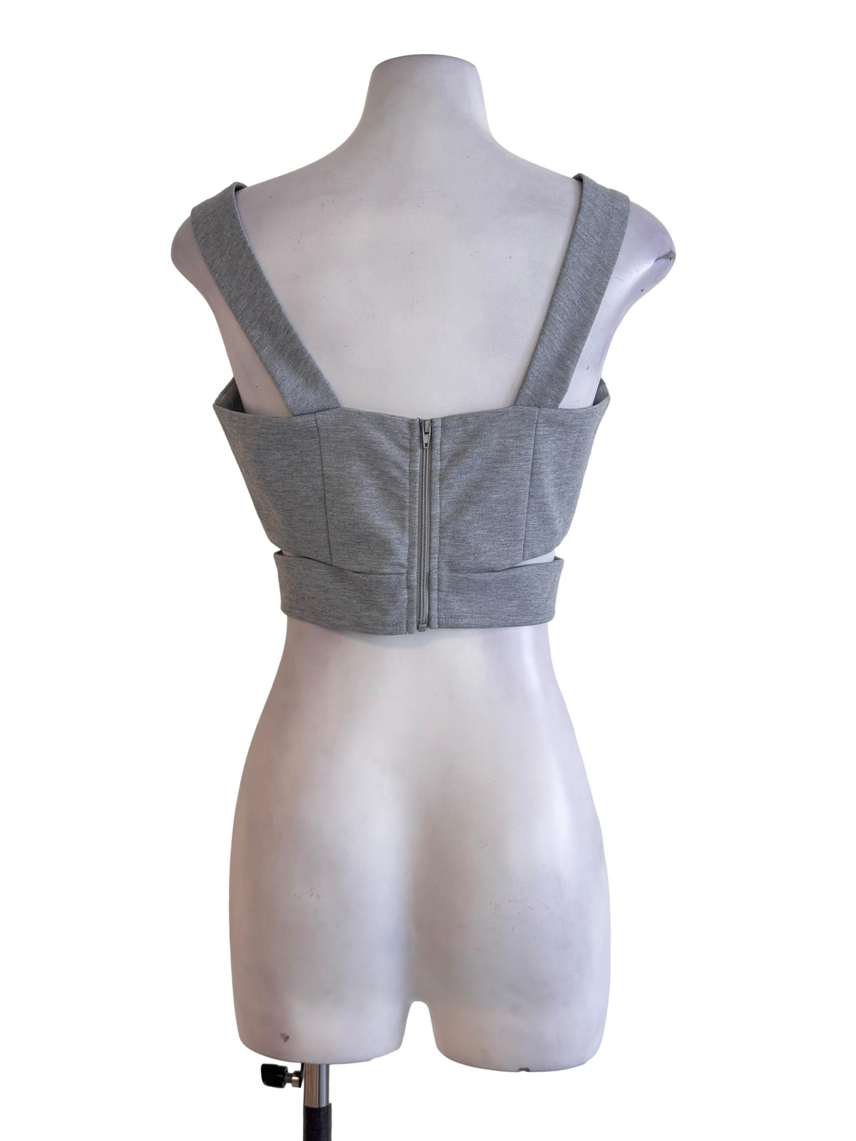 Grey Textured V Neck Top
