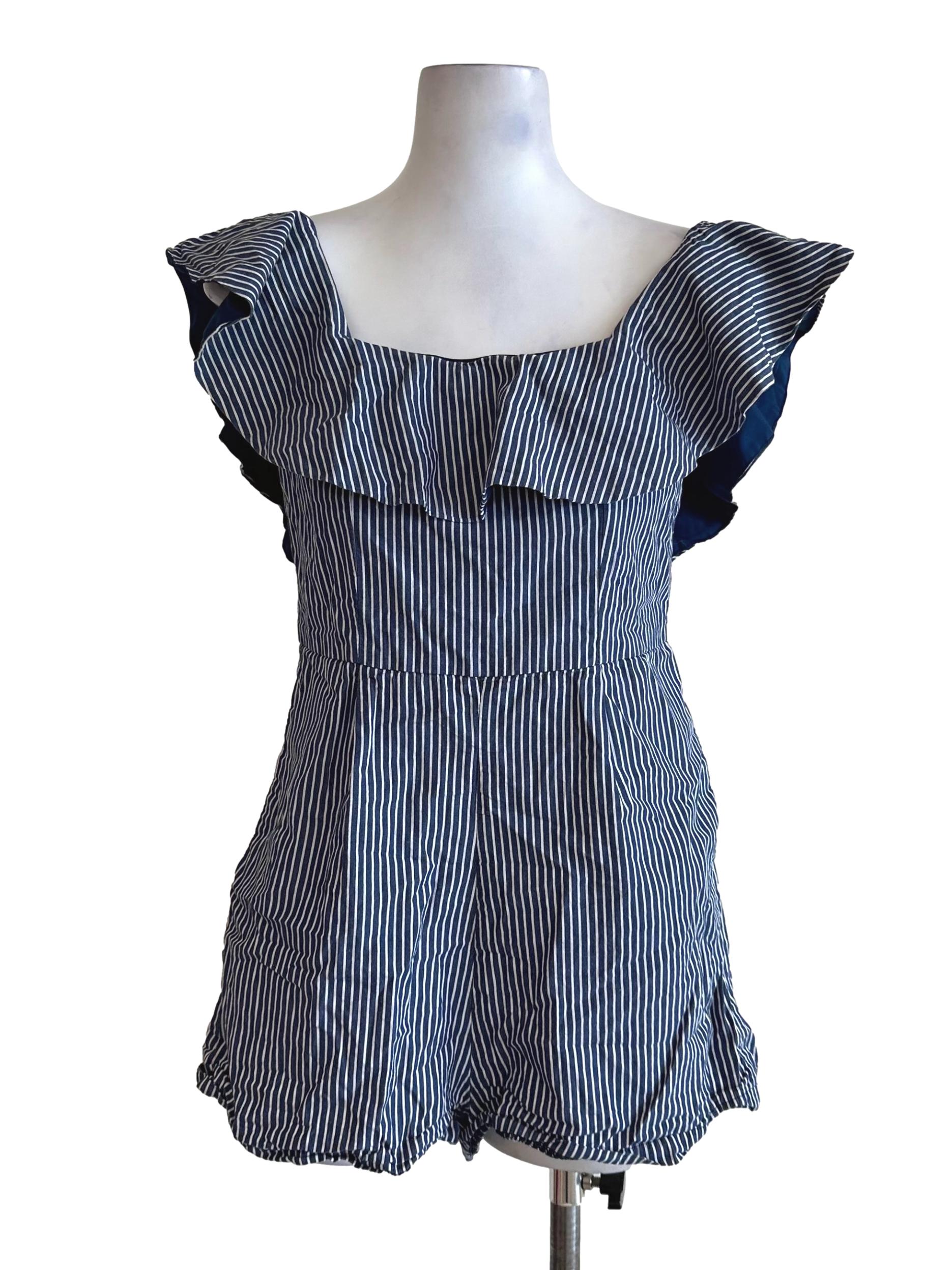 Navy Blue Stripe Pattern Rompers