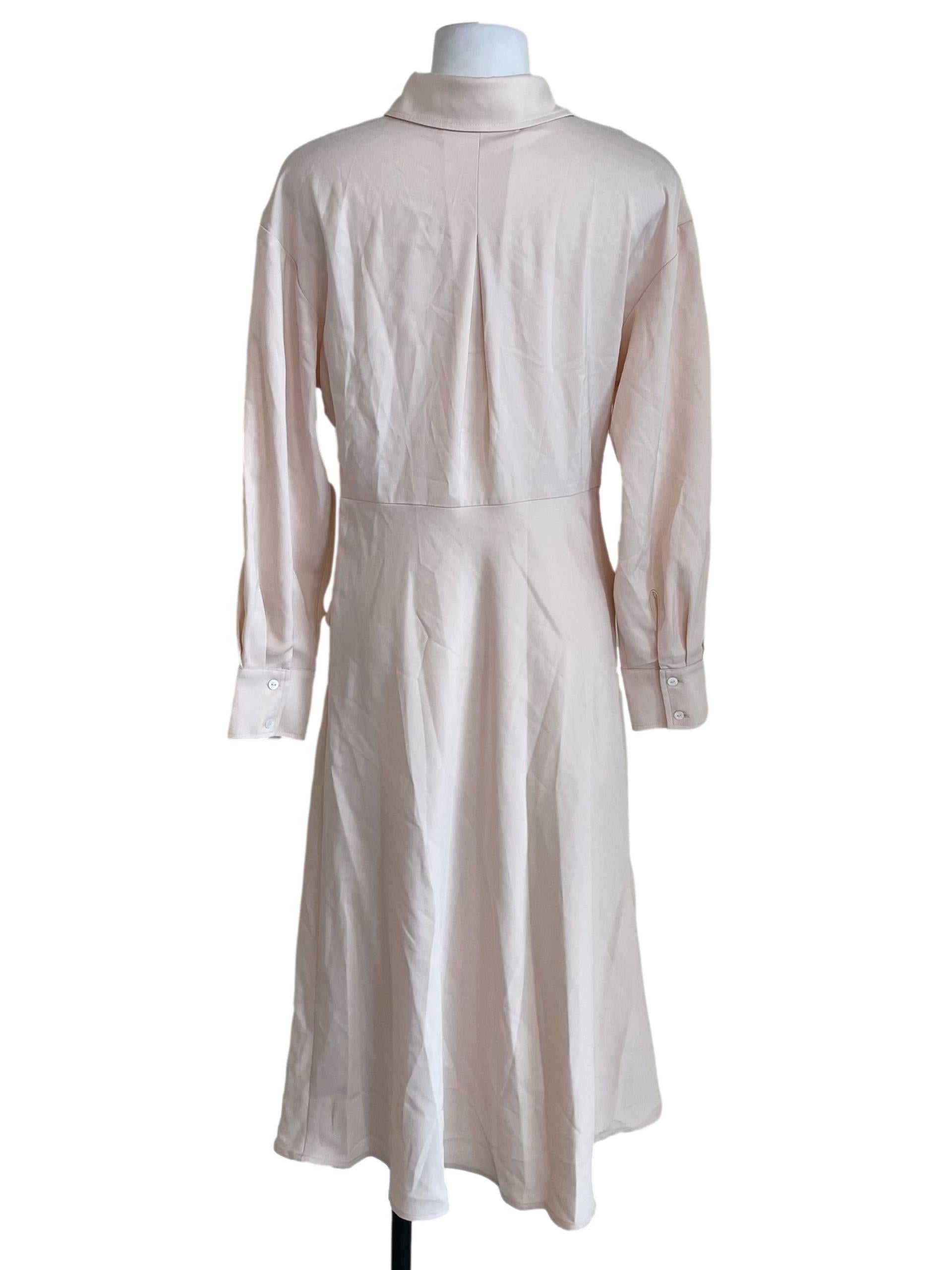 Pale Nude Pink Satin Shirt Dress