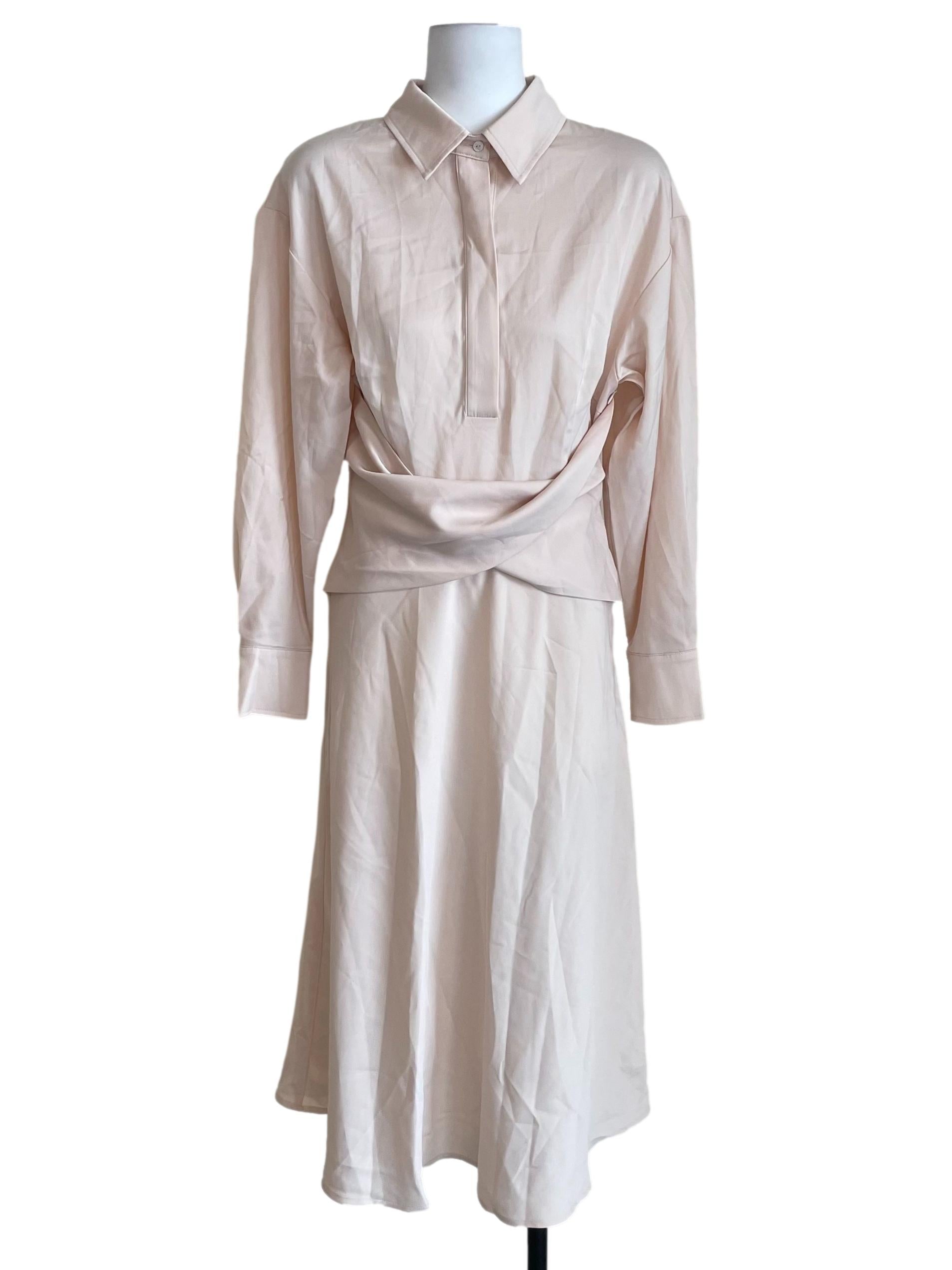 Pale Nude Pink Satin Shirt Dress