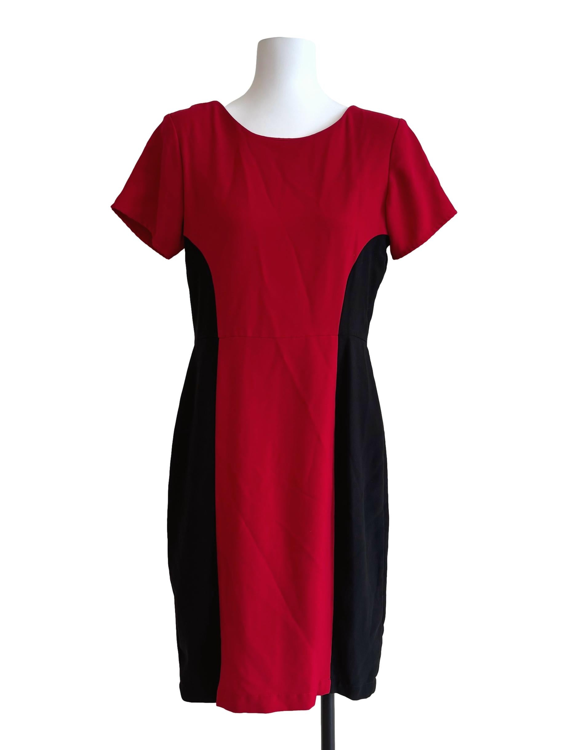 Crimson Red And Black Pencil Dress