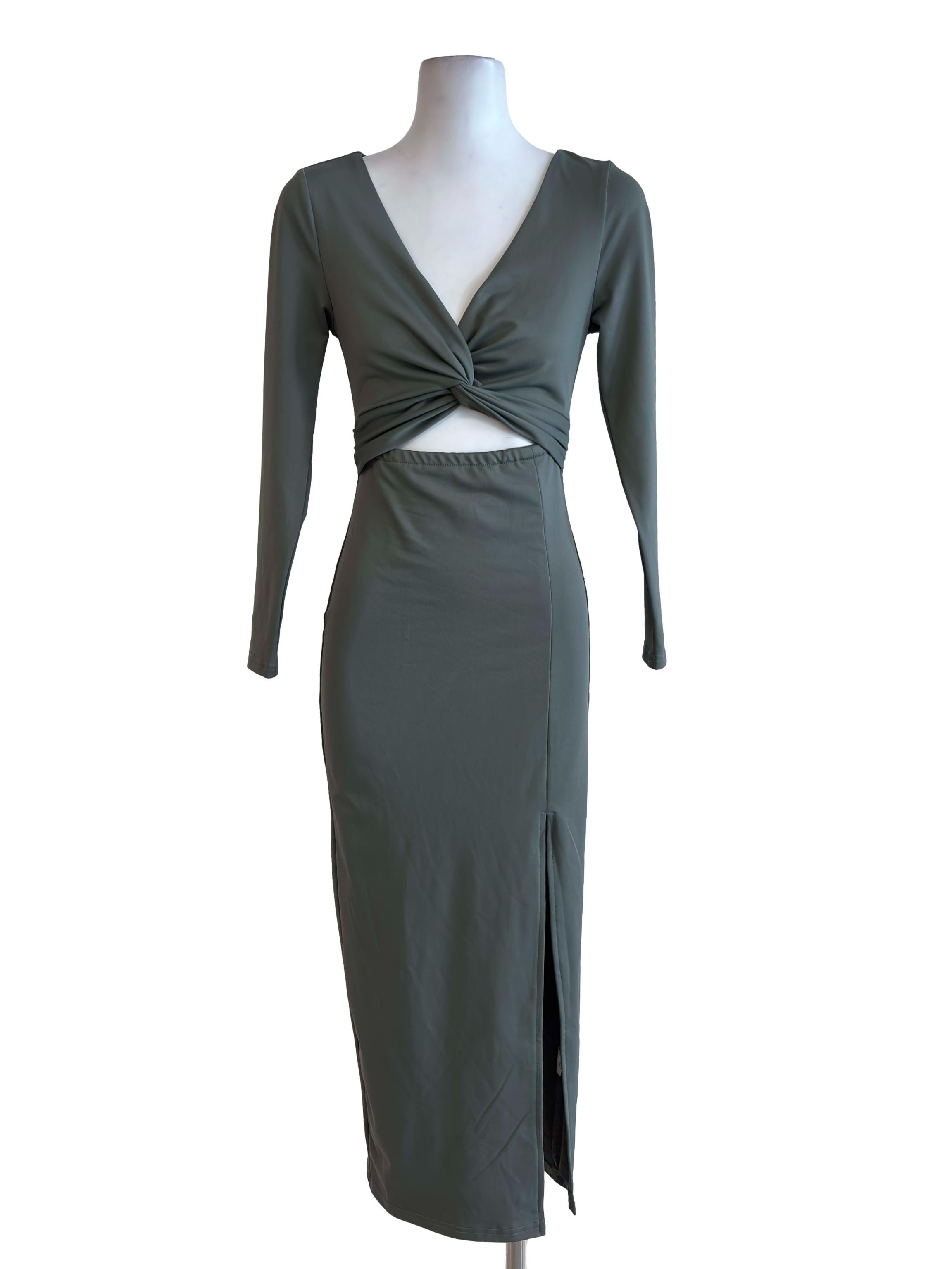 Green Twist Front Fitted Dress