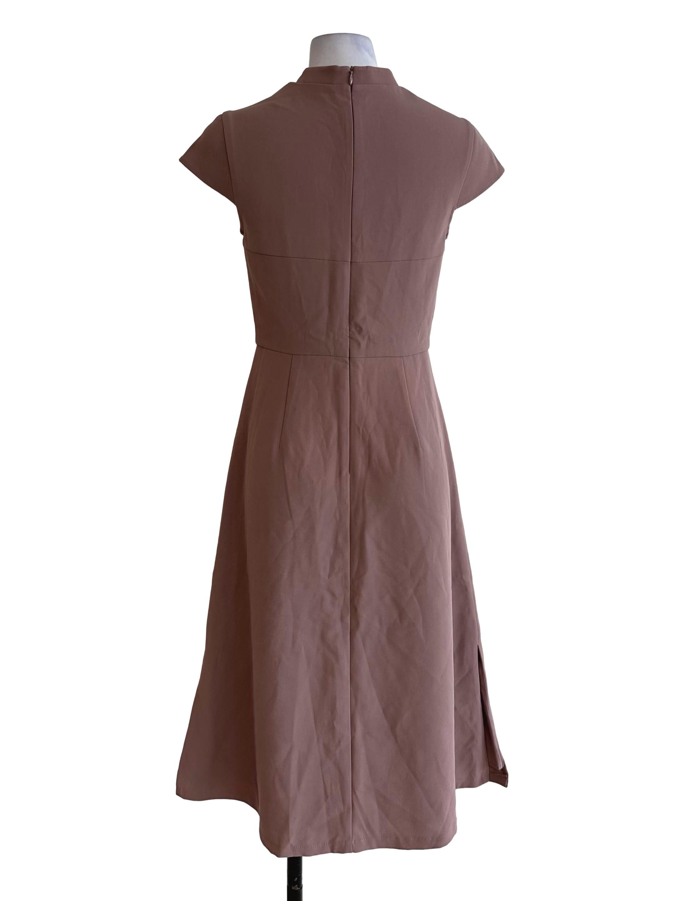 Sepia Brown High Neck A Line Dress LB