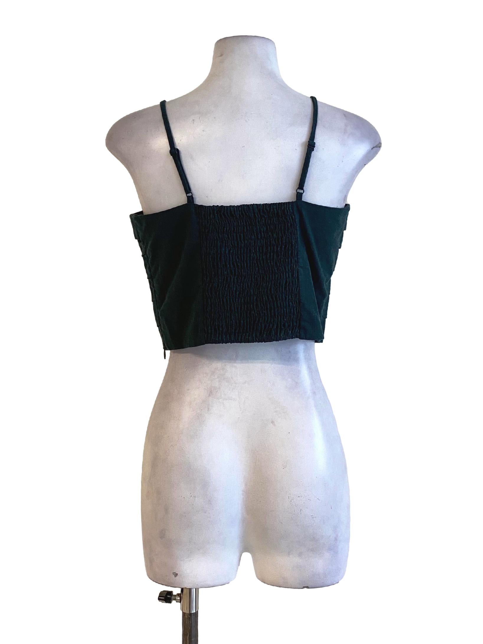 Emerald Green Pleated Spaghetti Strap Cropped Top