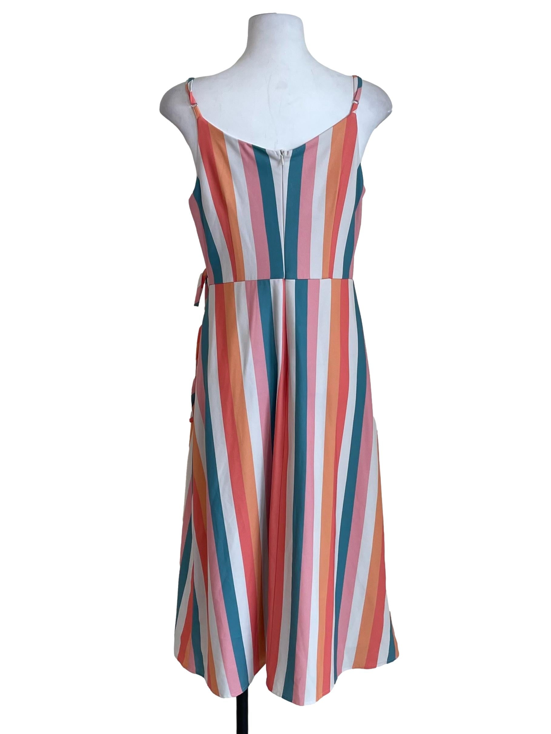 White Multicolor Stripes Wrap Dress