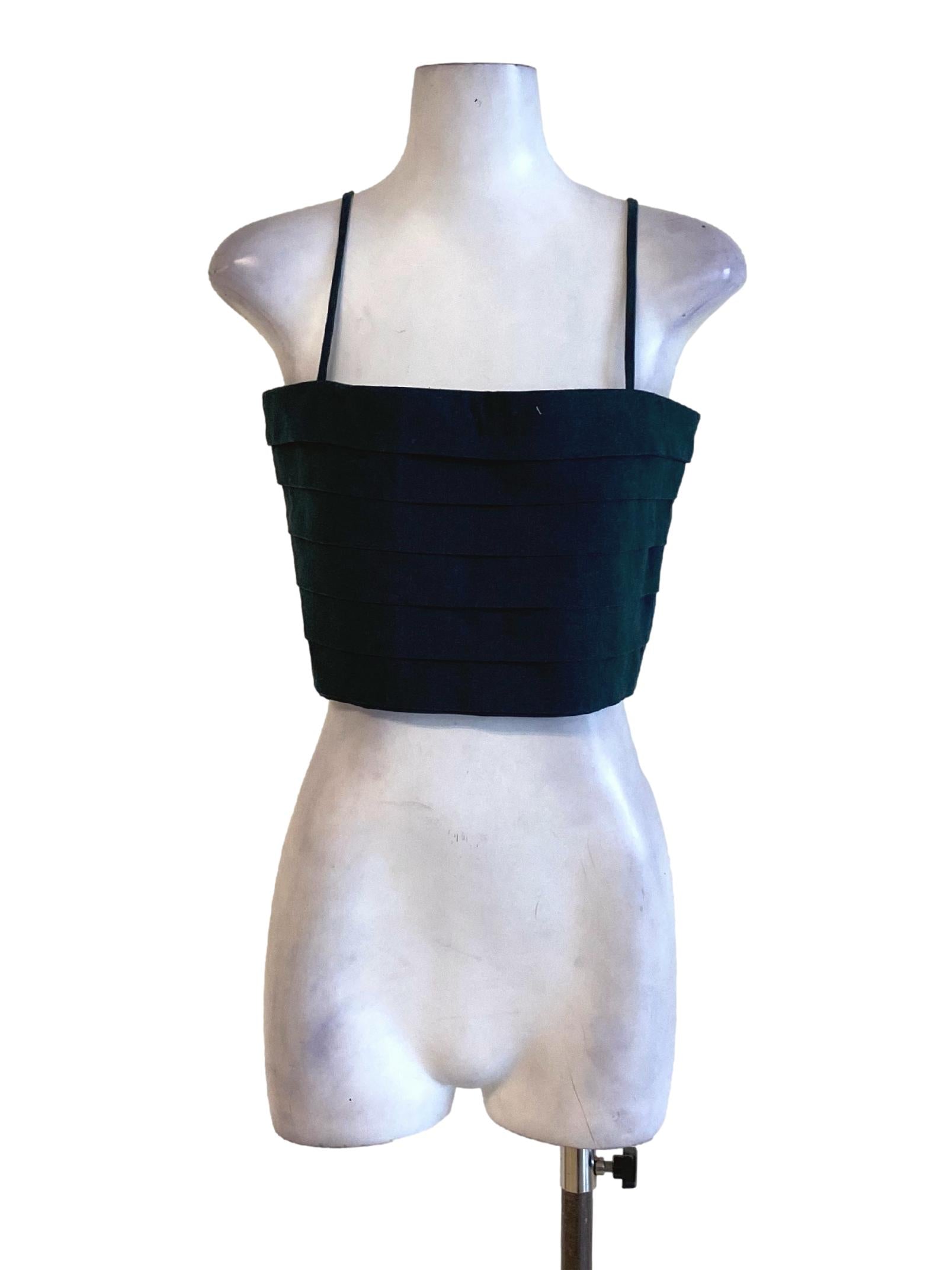 Emerald Green Pleated Spaghetti Strap Cropped Top