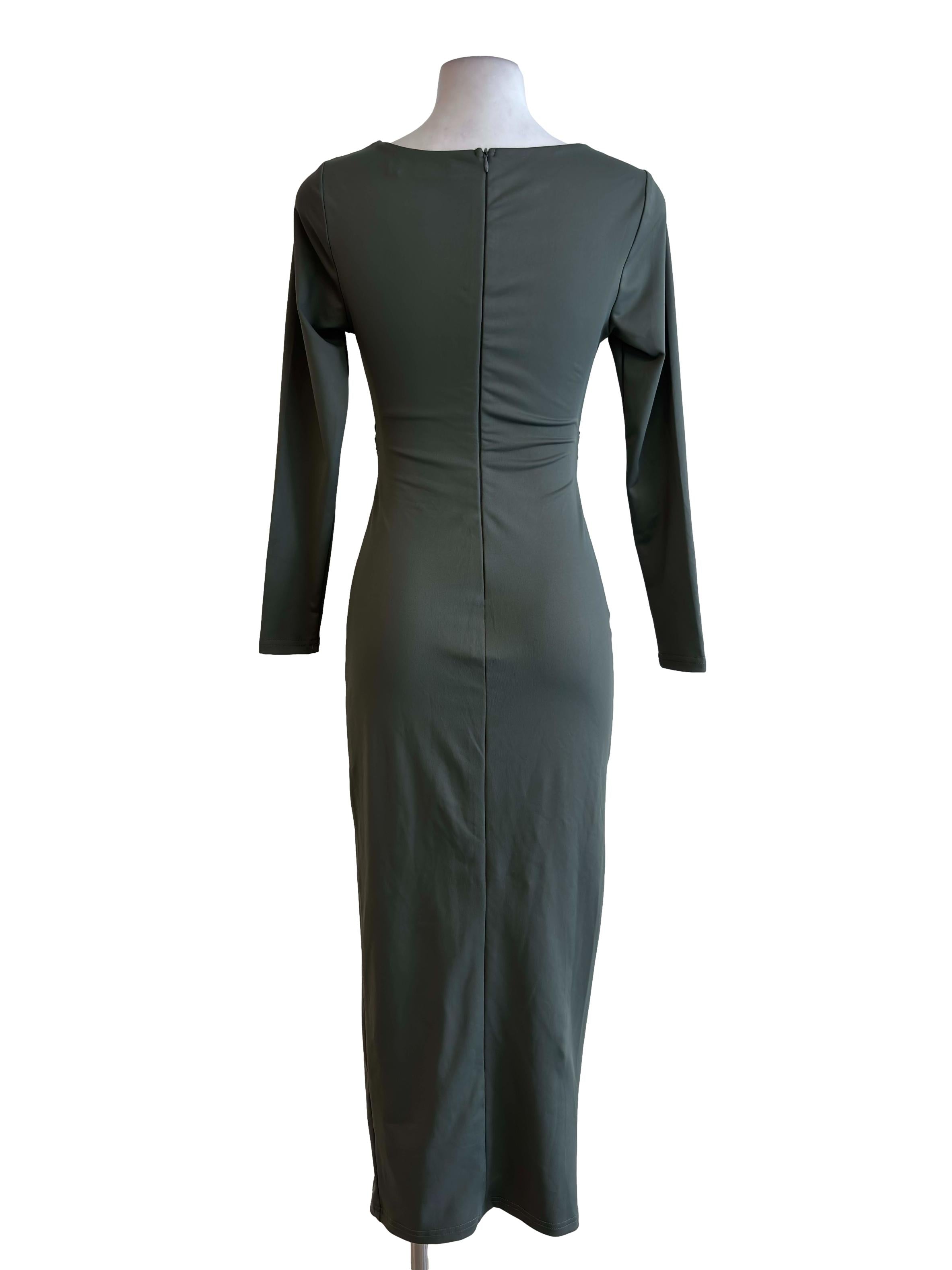 Green Twist Front Fitted Dress