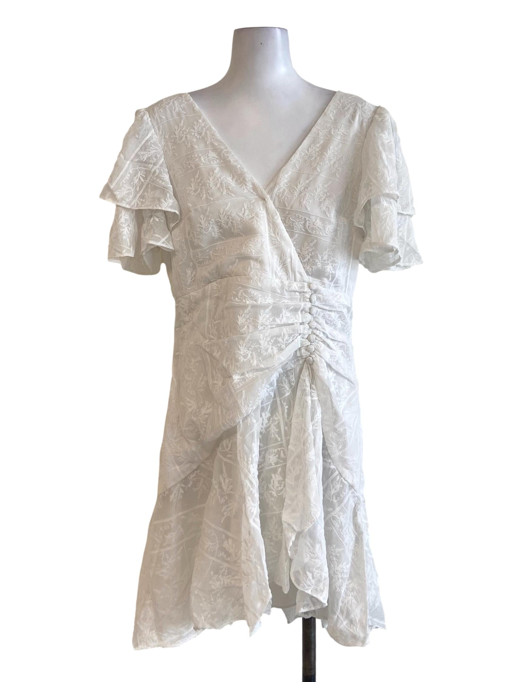 White V Neck Floral Lace Dress