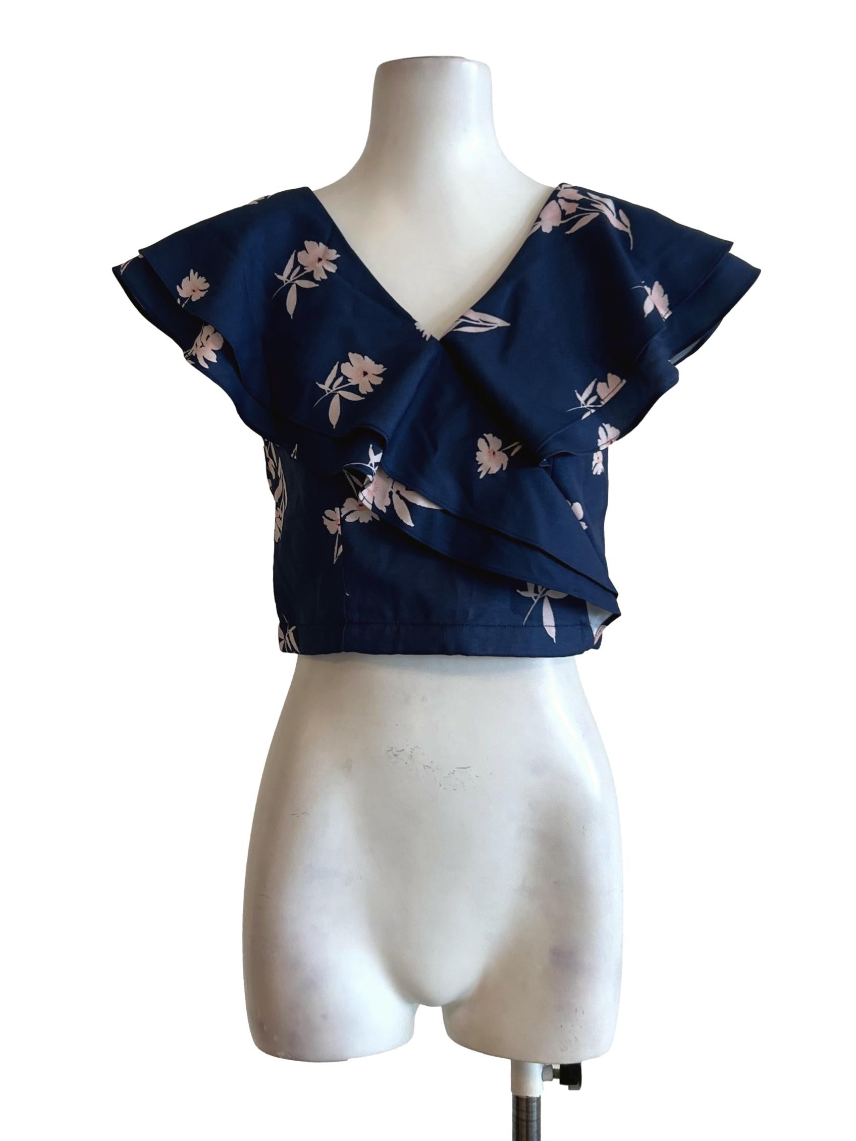 Navy Blue Floral Blouse TCL