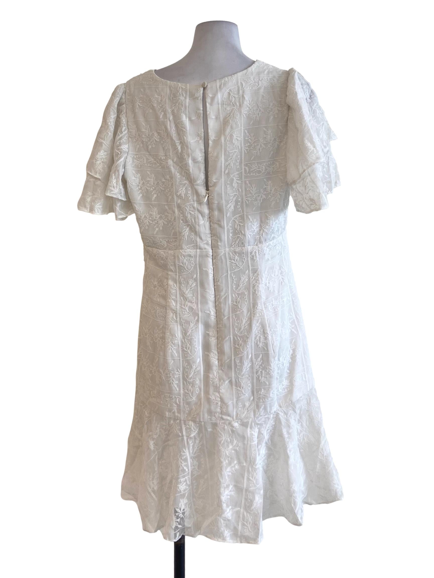 White V Neck Floral Lace Dress