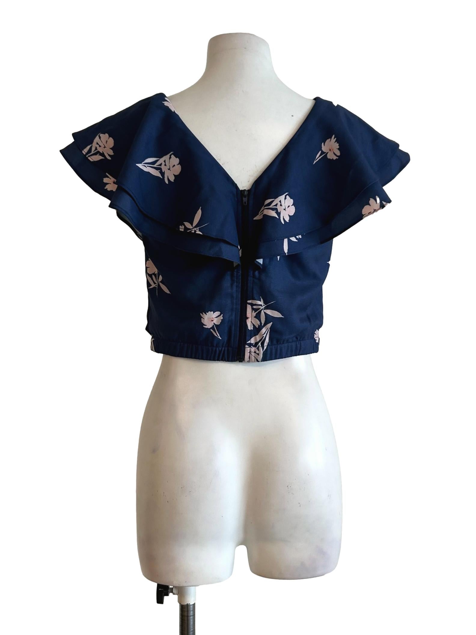 Navy Blue Floral Blouse TCL