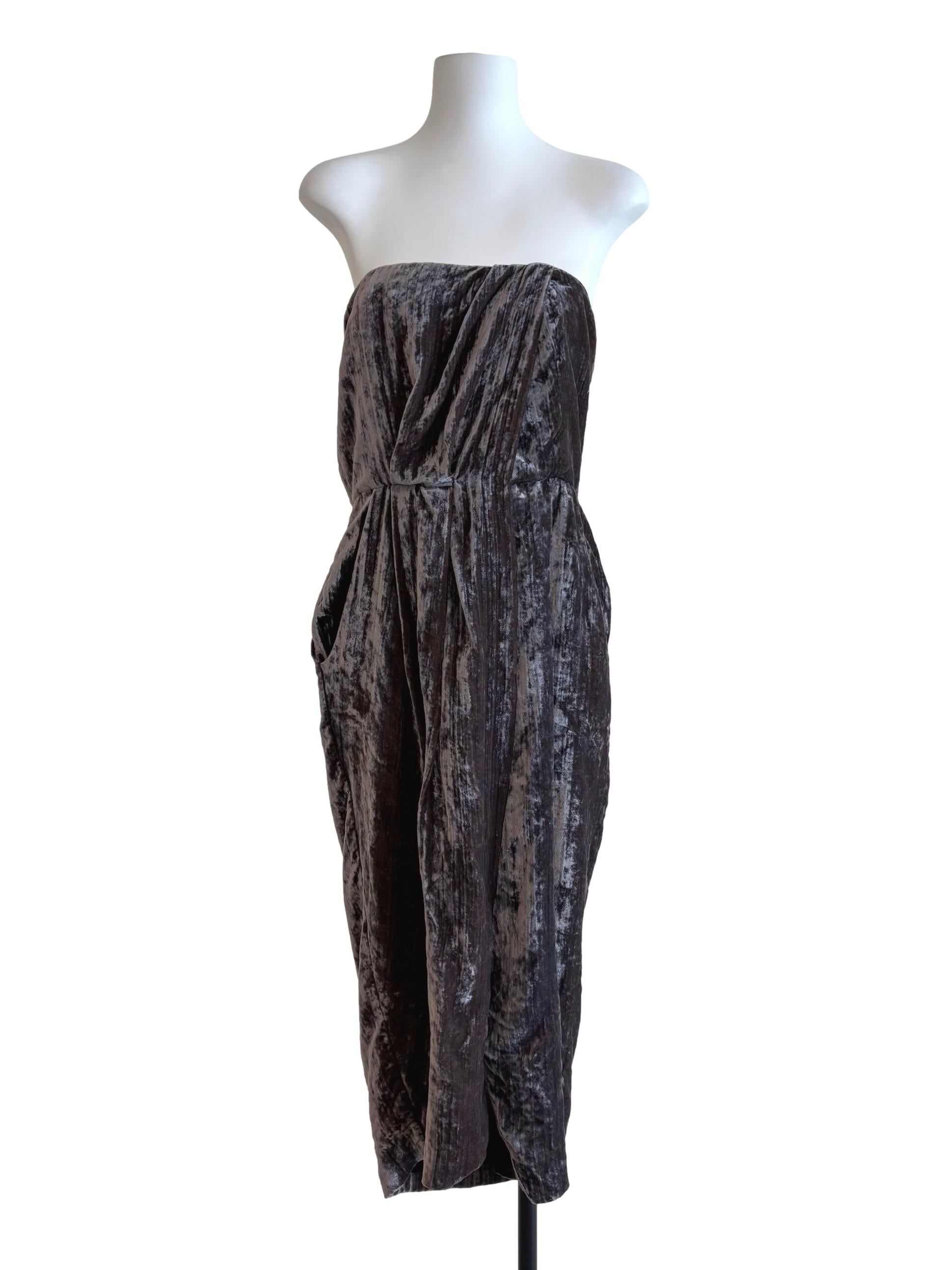 Dove Grey Strapless Velvet Dress