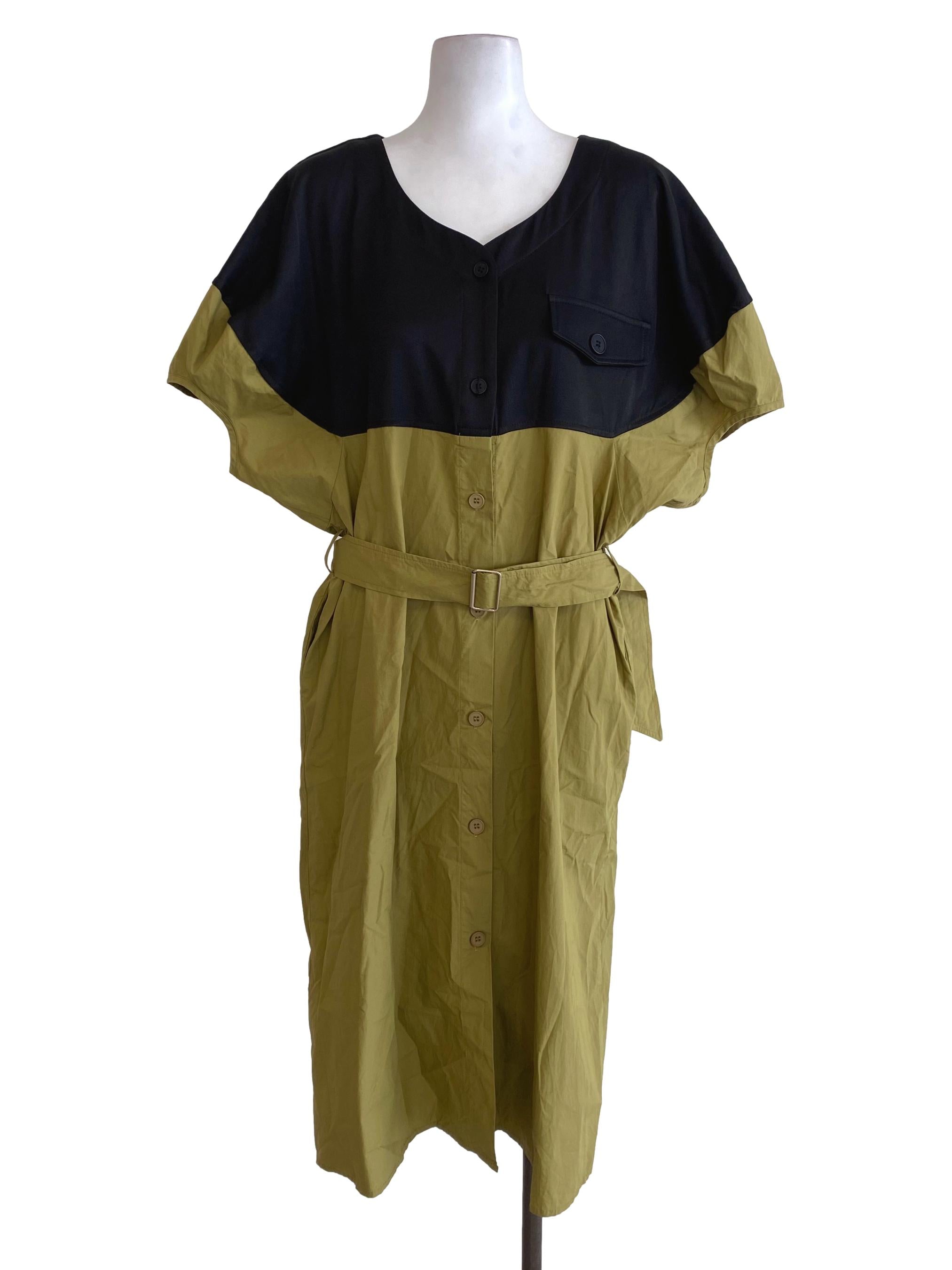 Green Black Bust Button Down Dress