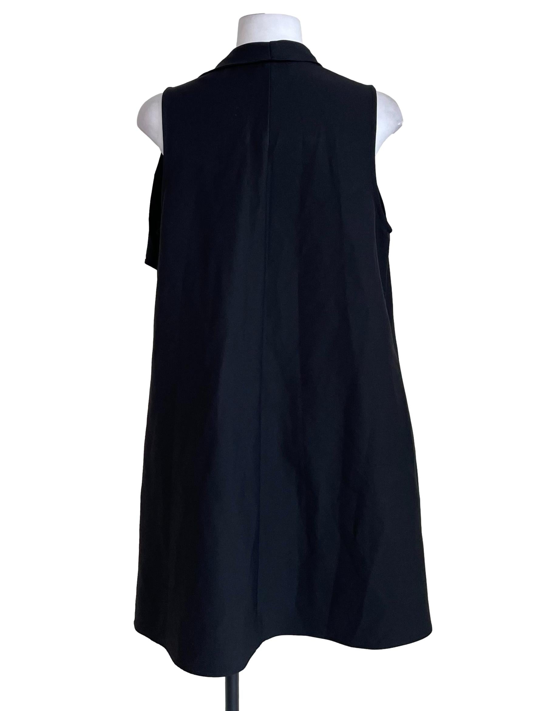 Black Jabot Open Front Long Vest