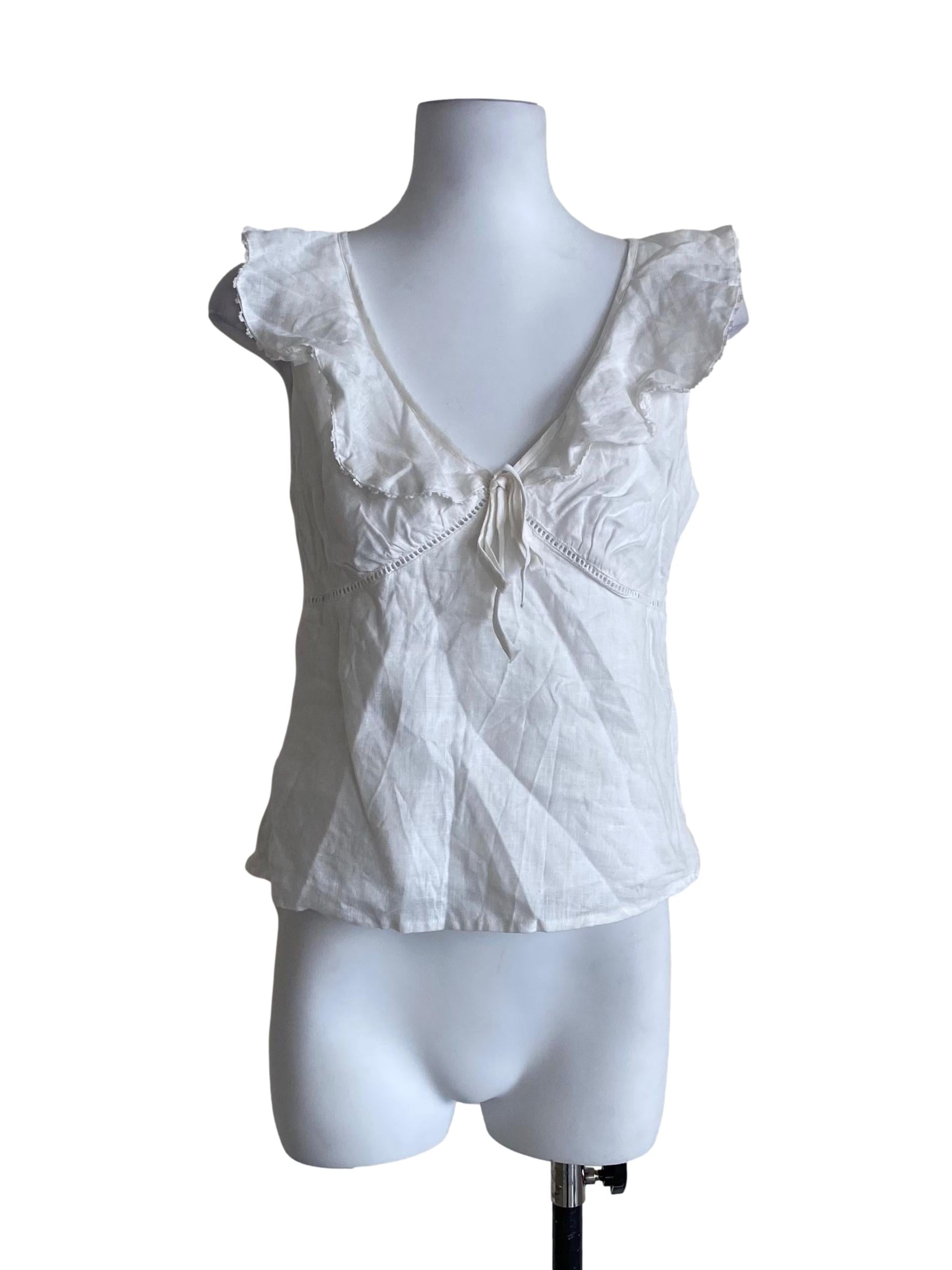 Daisy Pearl White V-Neck Flowy Collar Blouse