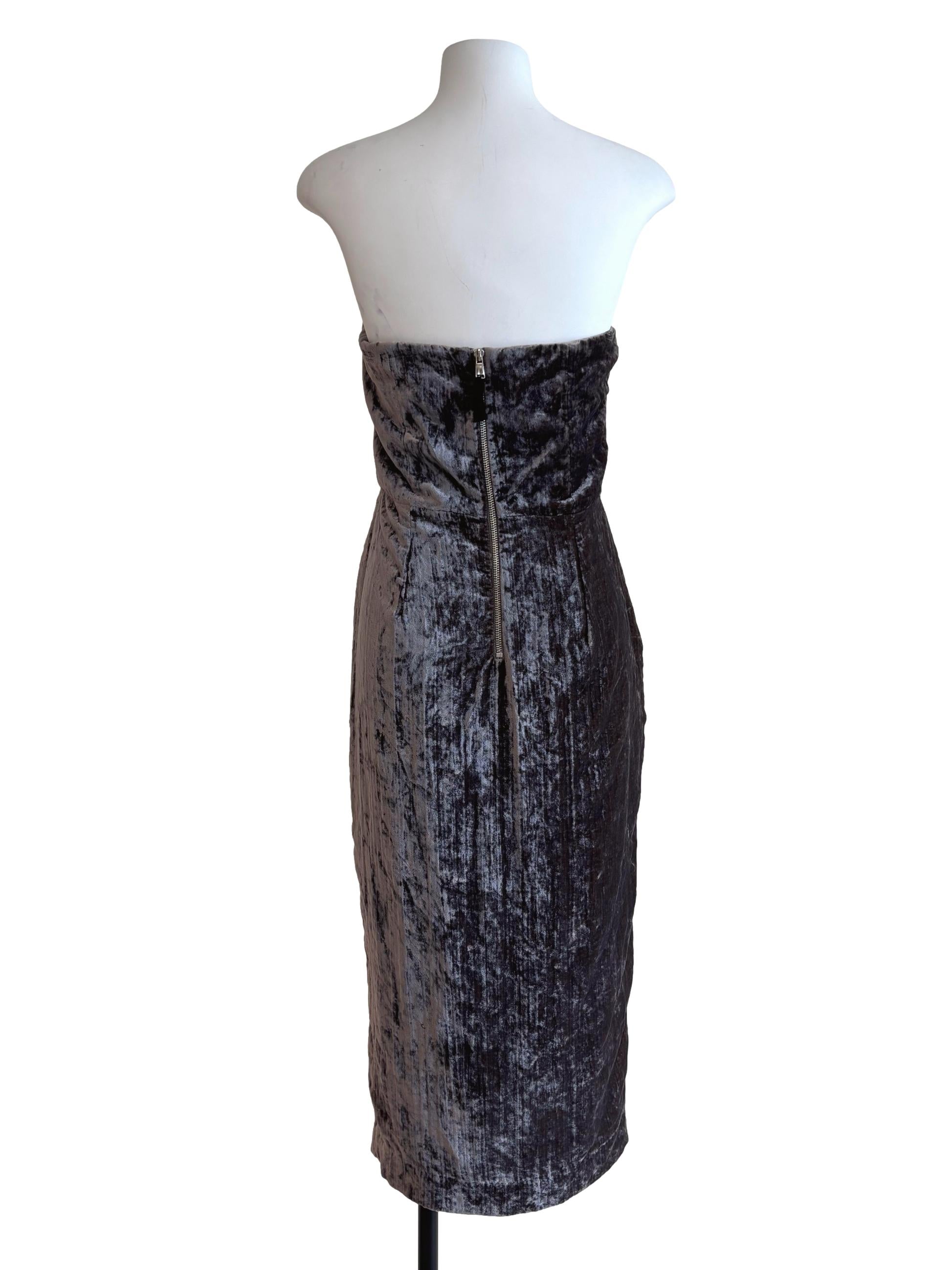 Dove Grey Strapless Velvet Dress