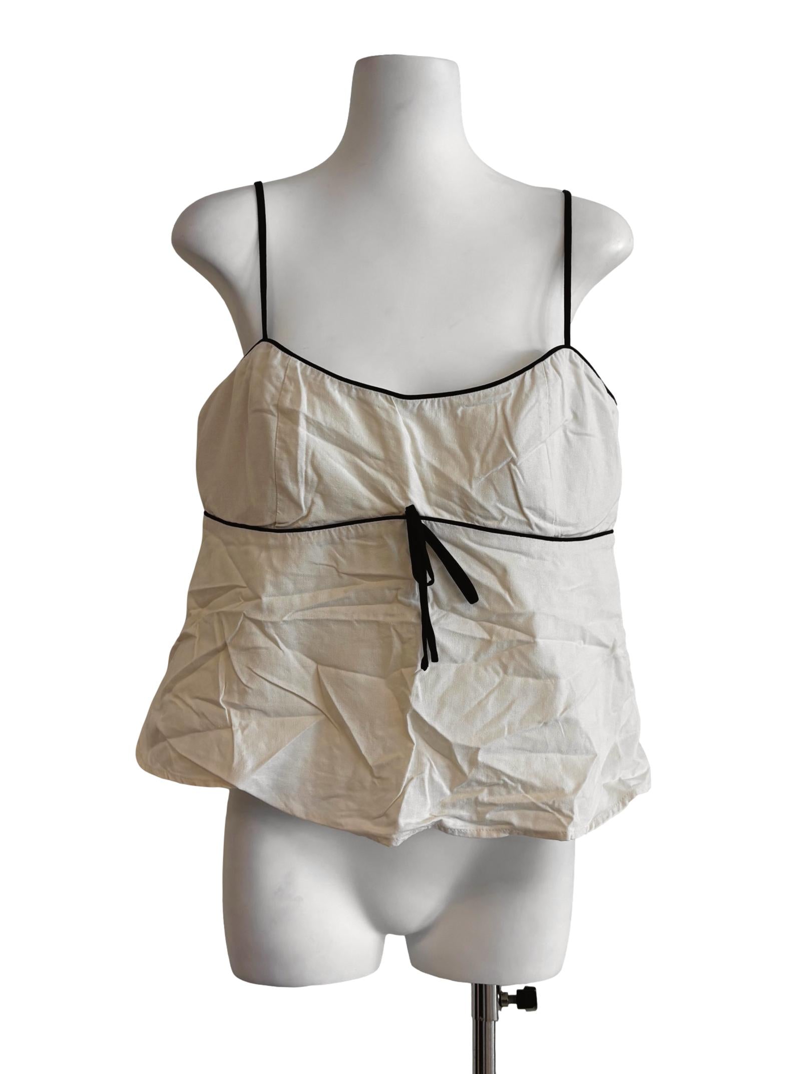 Creamy White Black Lining Strap Peplum Top