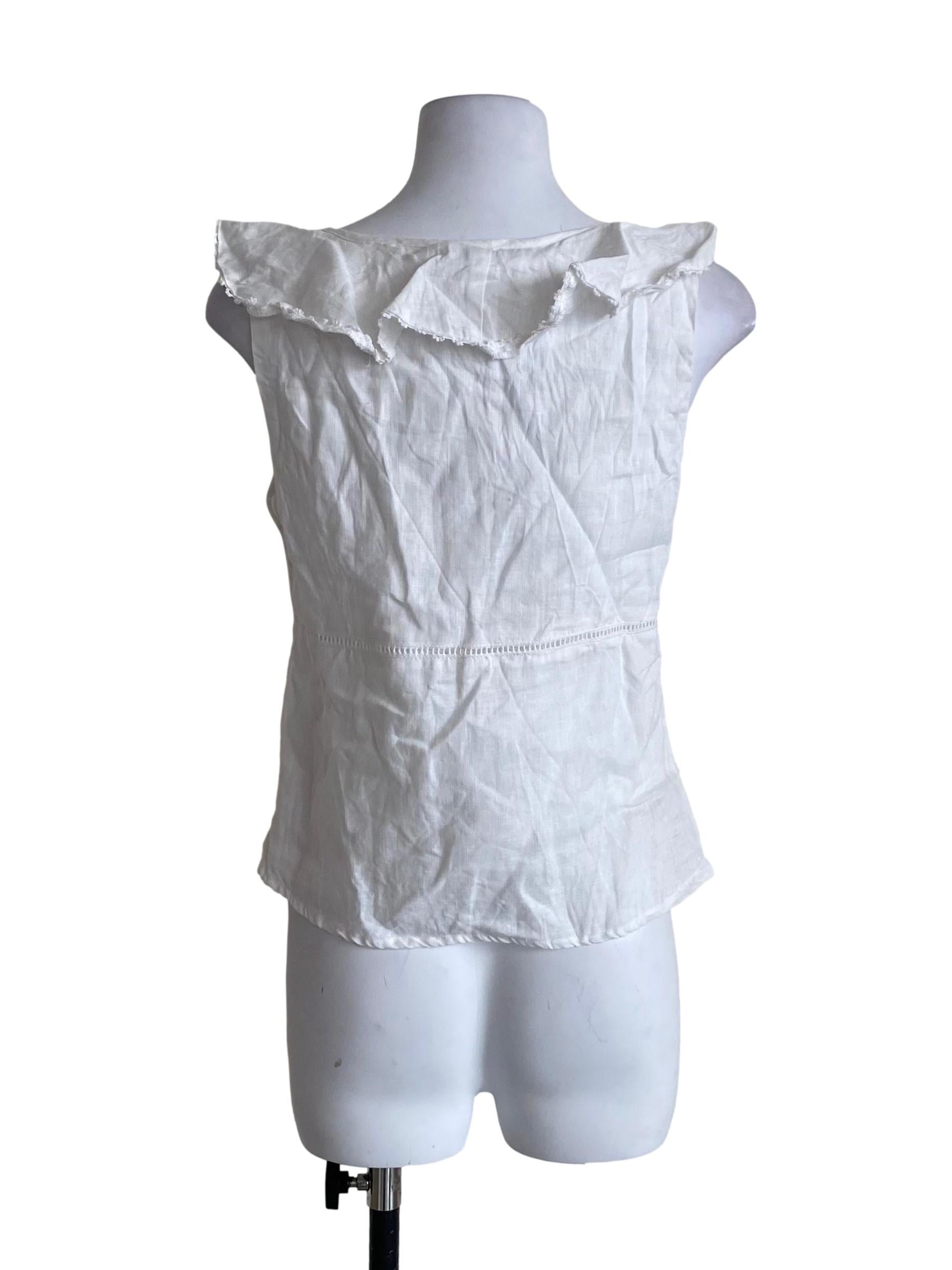 Daisy Pearl White V-Neck Flowy Collar Blouse