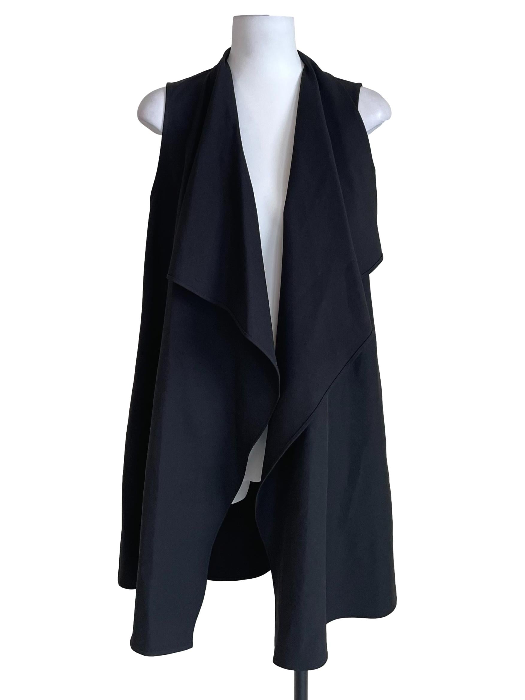 Black Jabot Open Front Long Vest