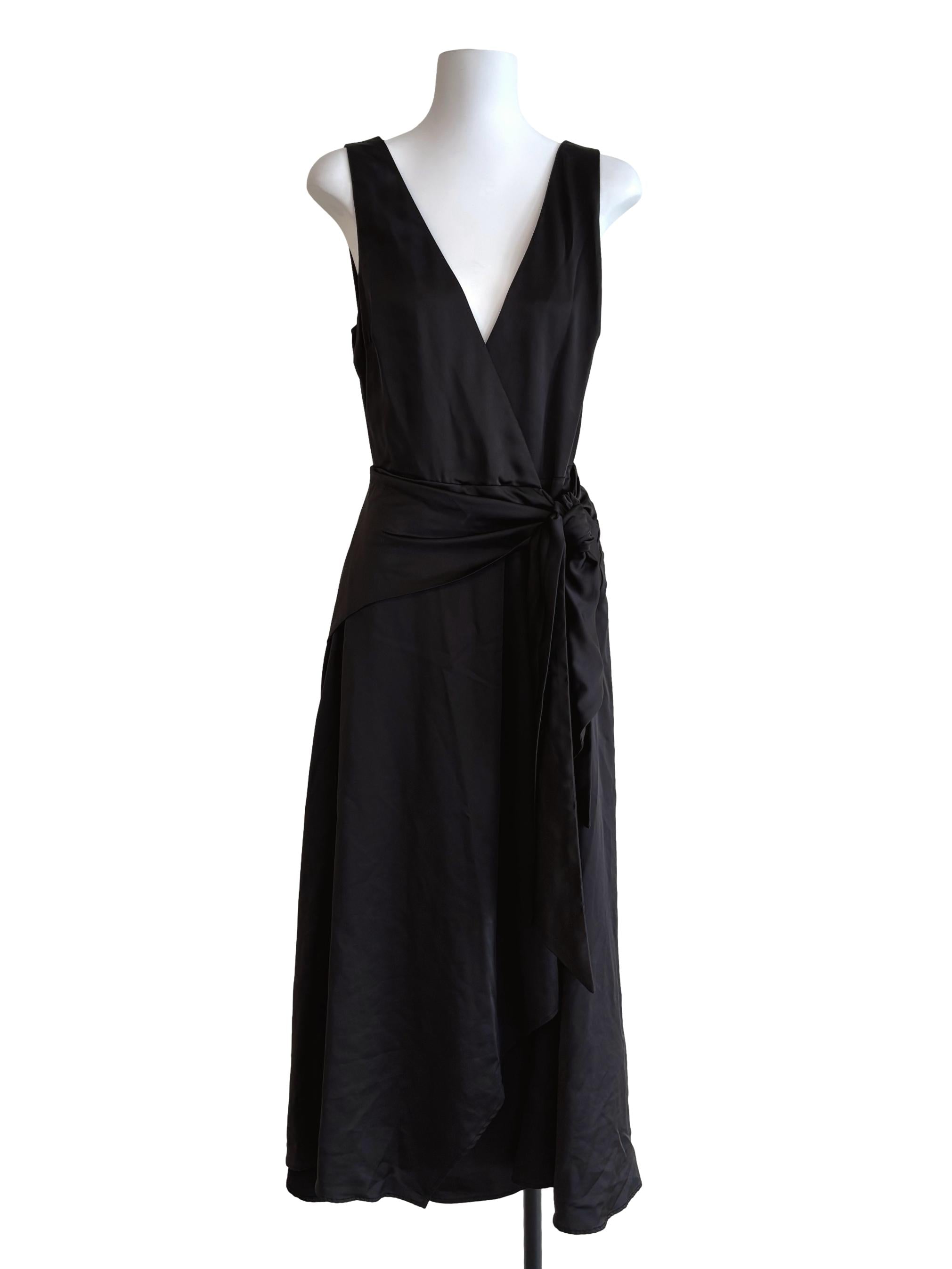 Rich Black V-Neck Wrap Dress