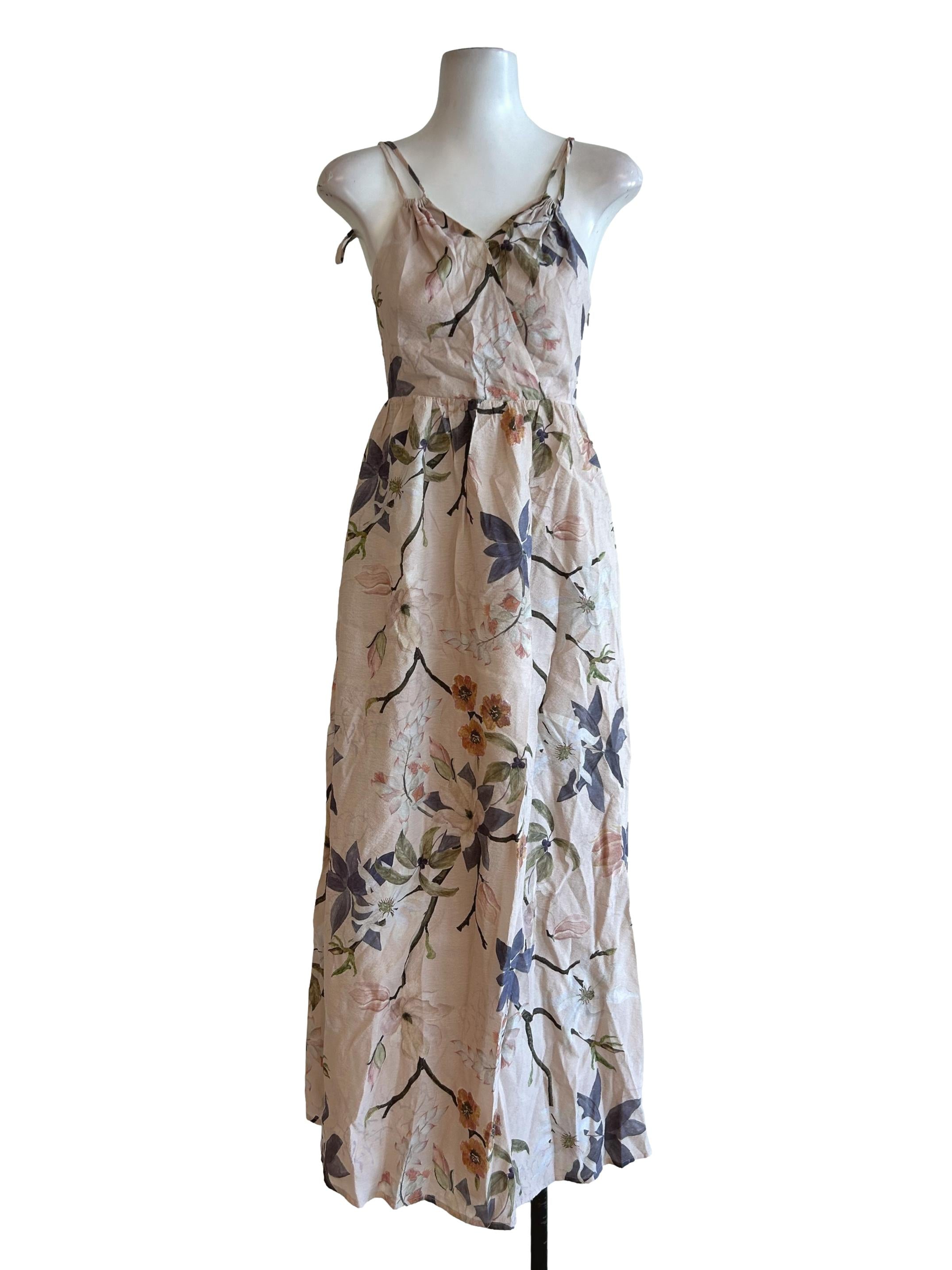 Beige Floral Spaghetti Dress TWL