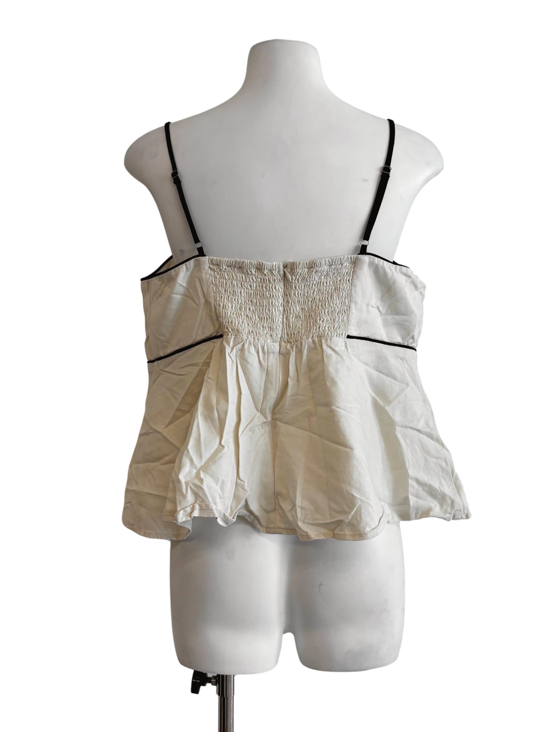 Creamy White Black Lining Strap Peplum Top