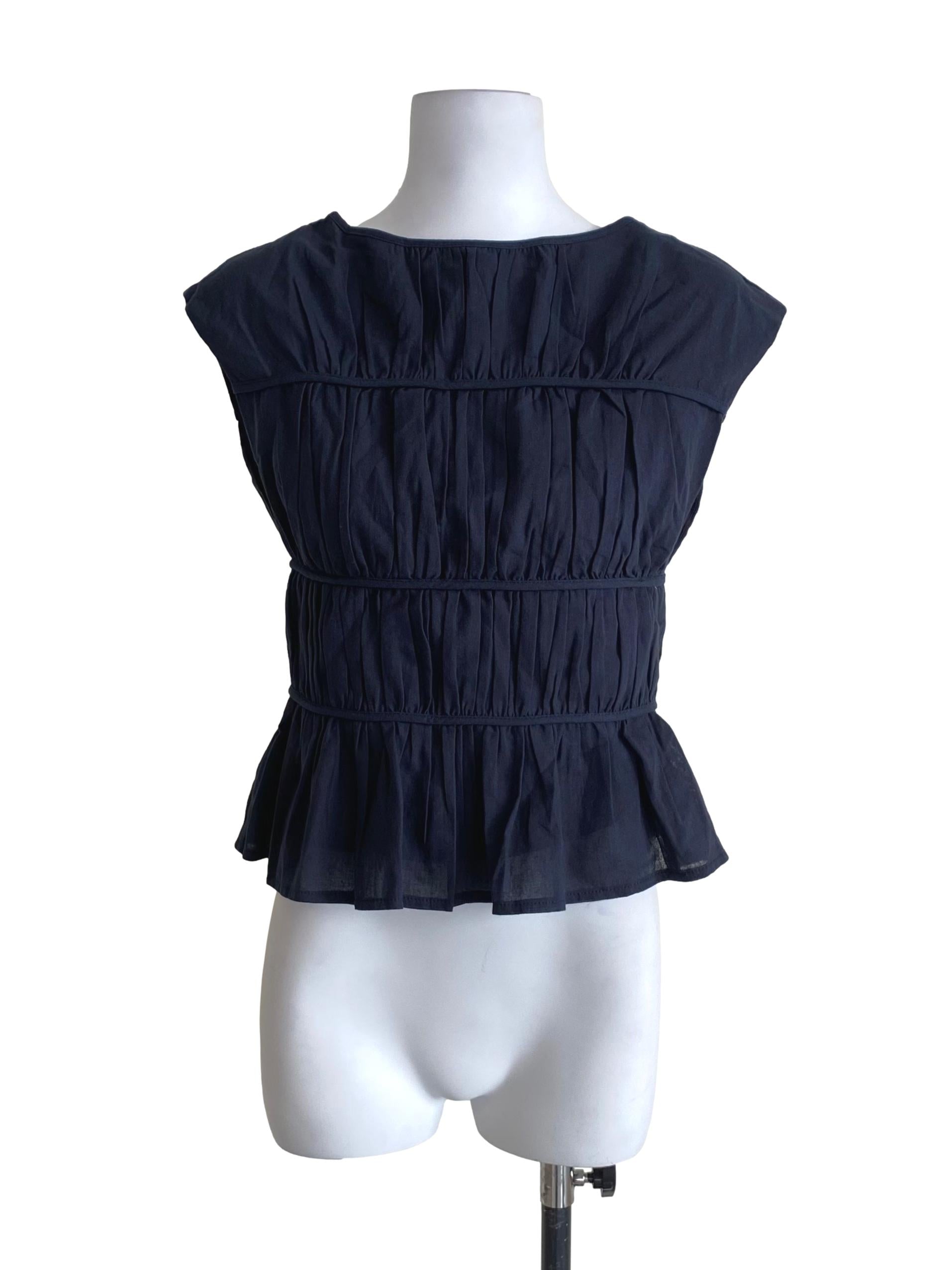 Dark Indigo Blue Pleated Blouse