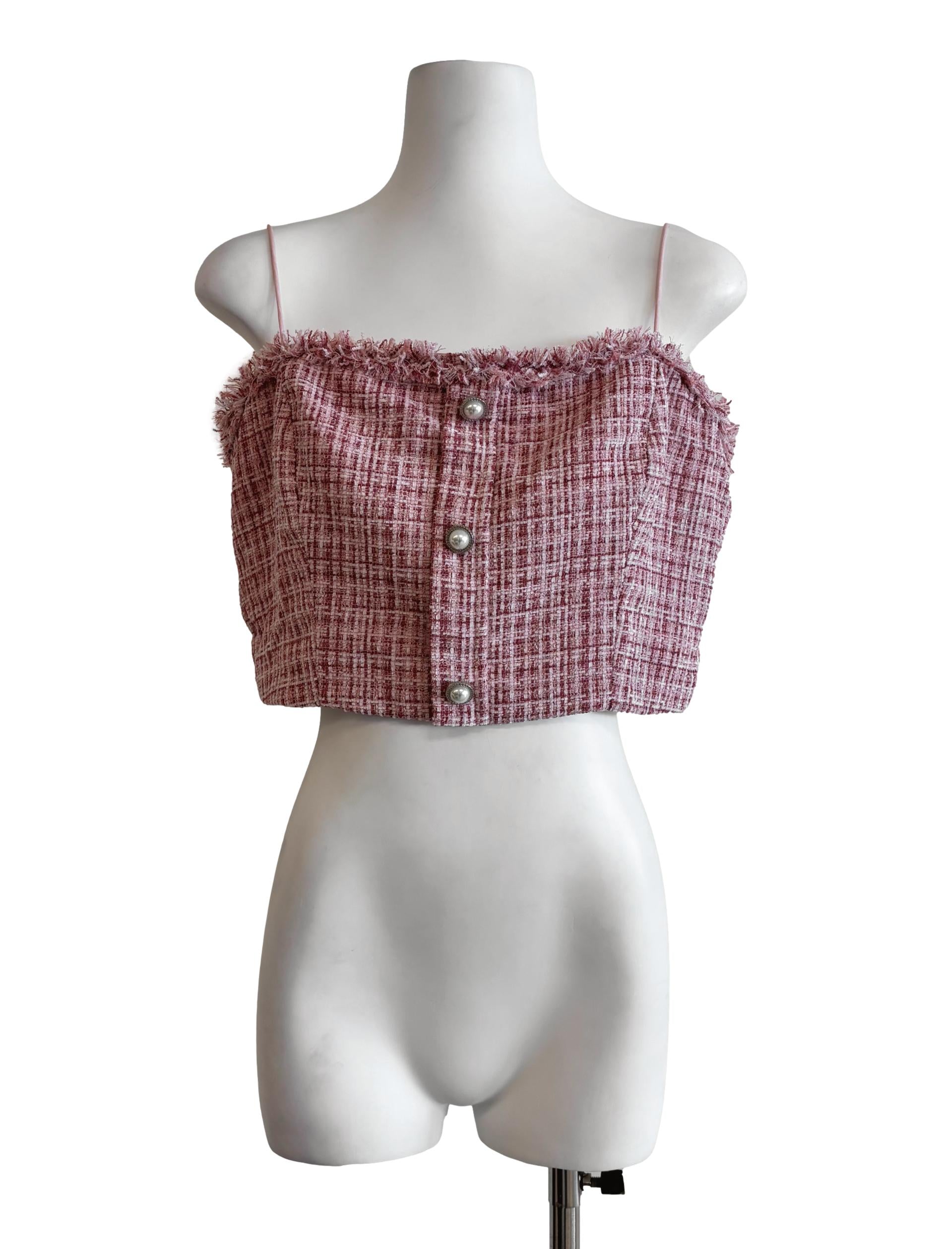 Cherry Red Spaghetti Strap Tweed Top