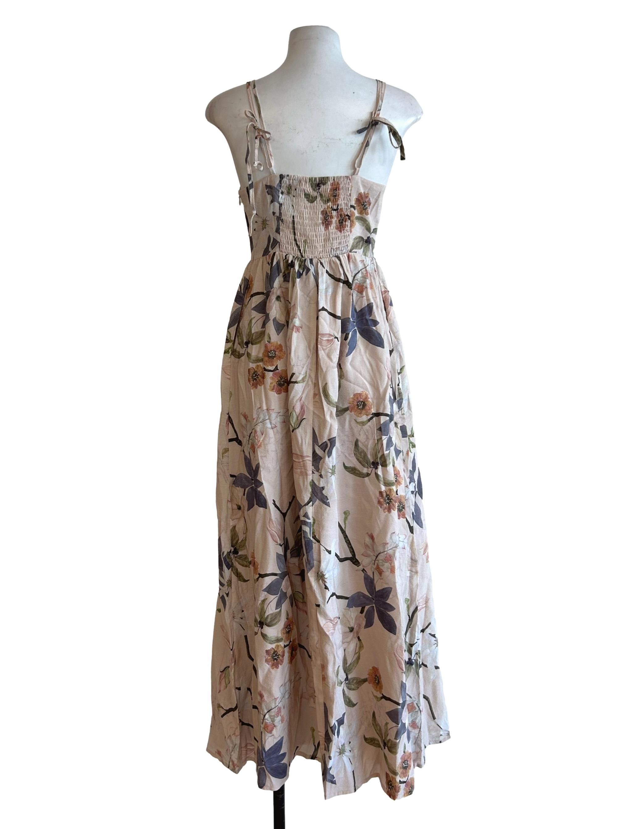 Beige Floral Spaghetti Dress TWL