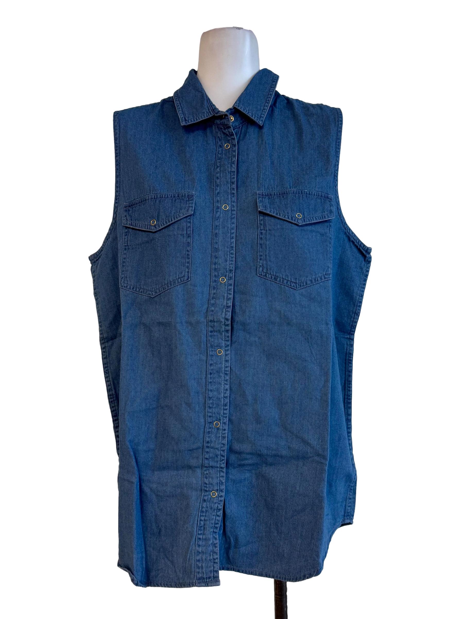 Soft Denim Sleeveless Shirt Dress