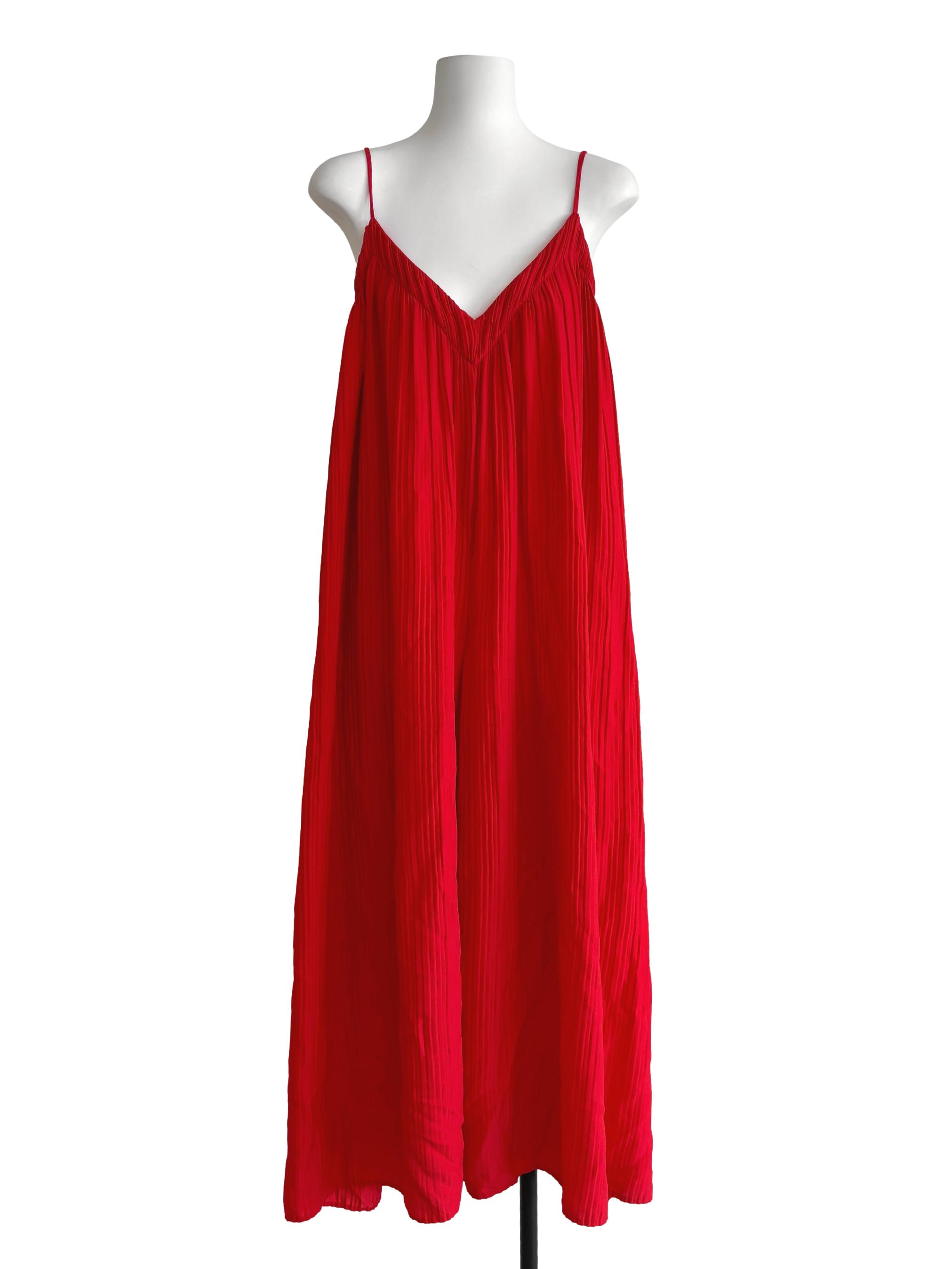 Fire Red Pleated Wide Jumpsuit