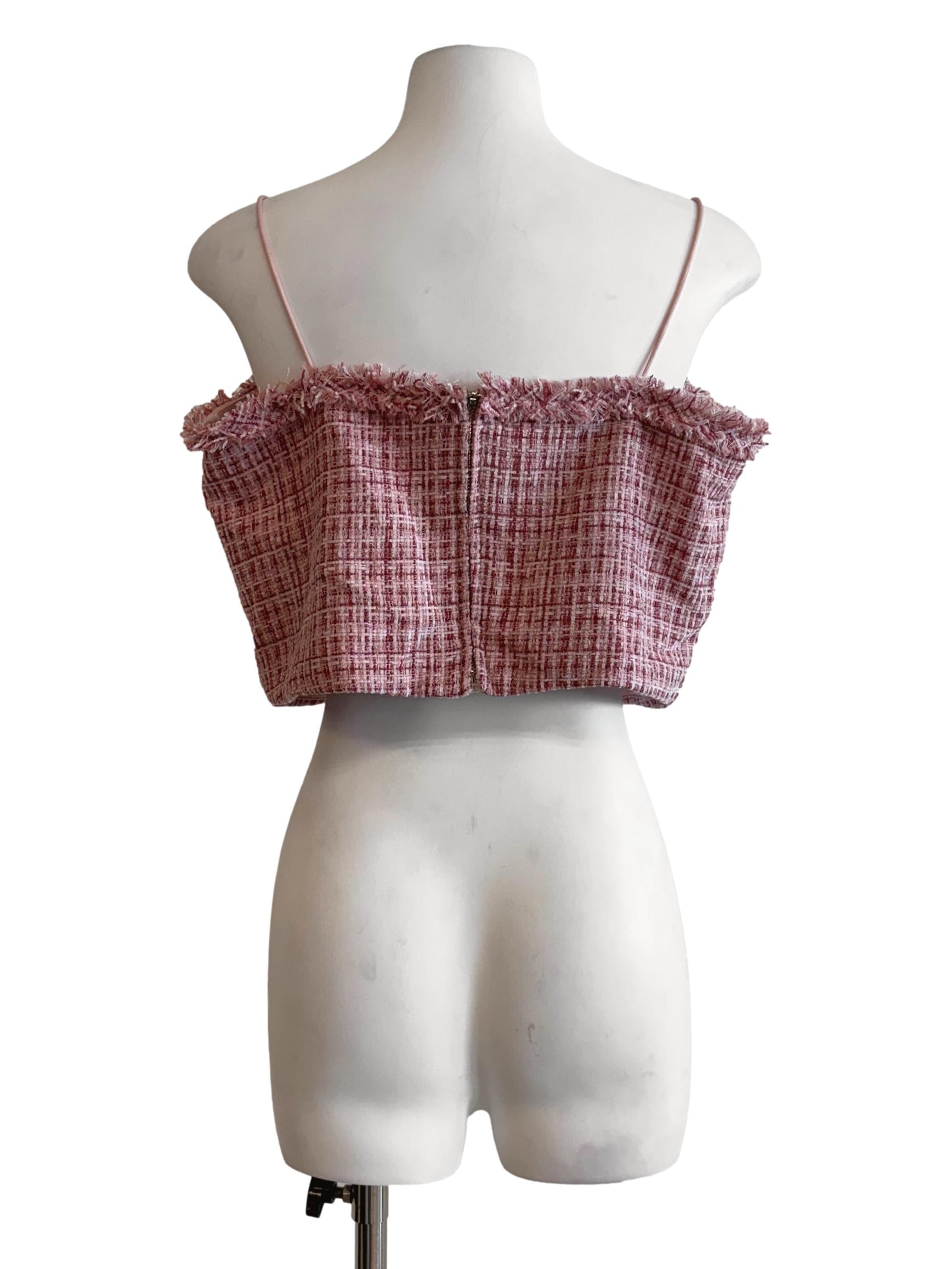 Cherry Red Spaghetti Strap Tweed Top