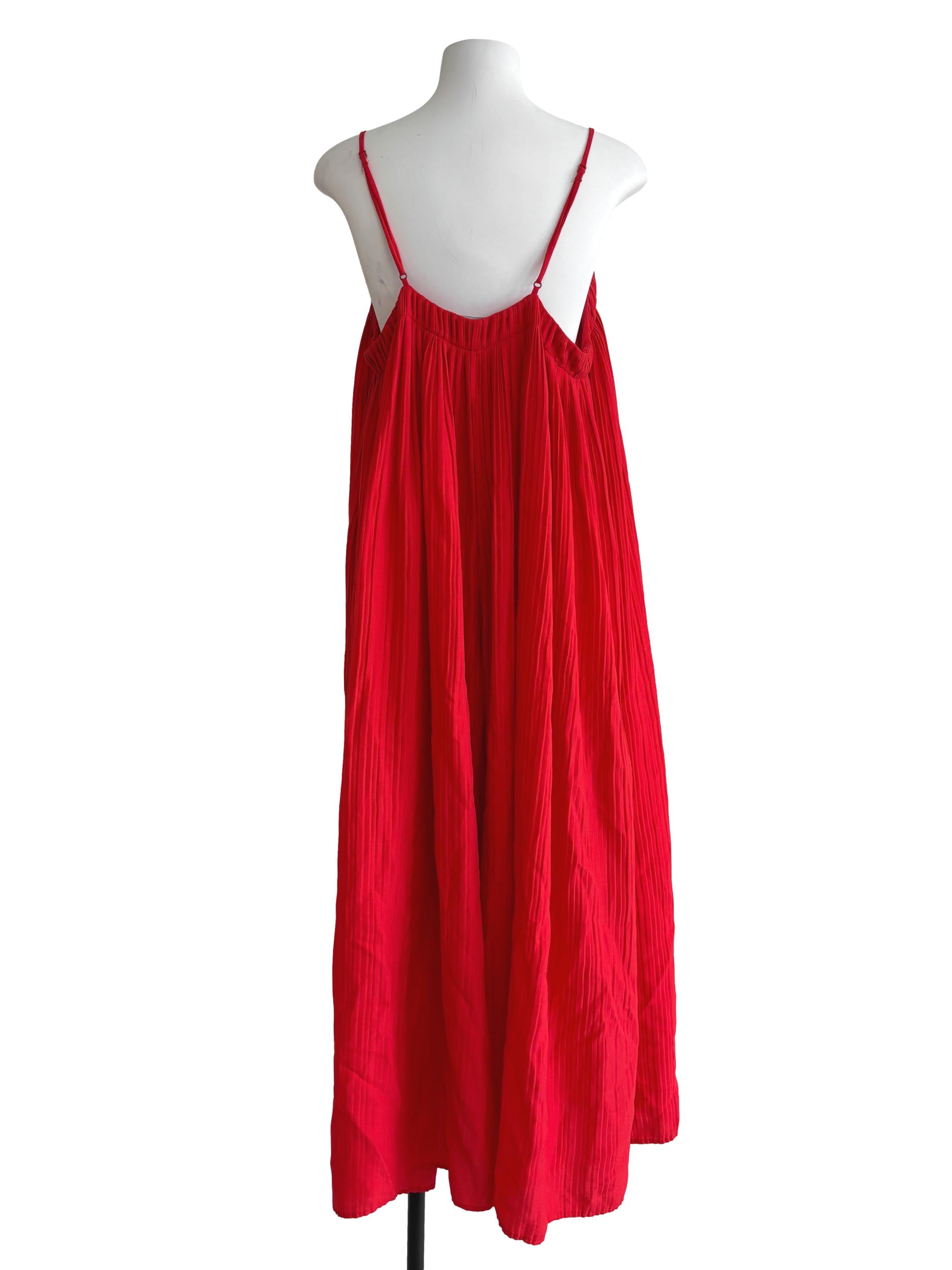 Fire Red Pleated Wide Jumpsuit