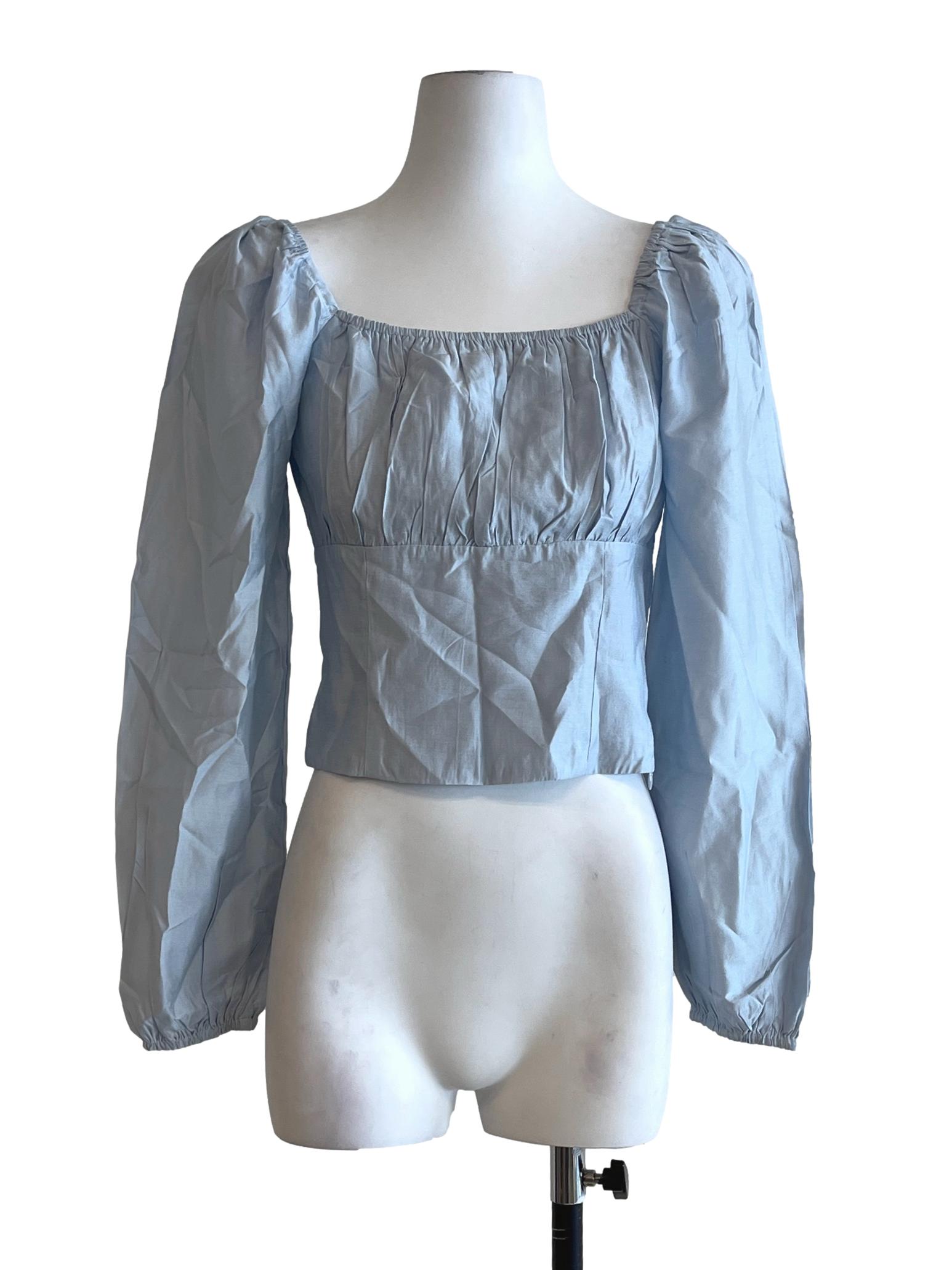 Sky Blue Off Shoulder Long Sleeve Top