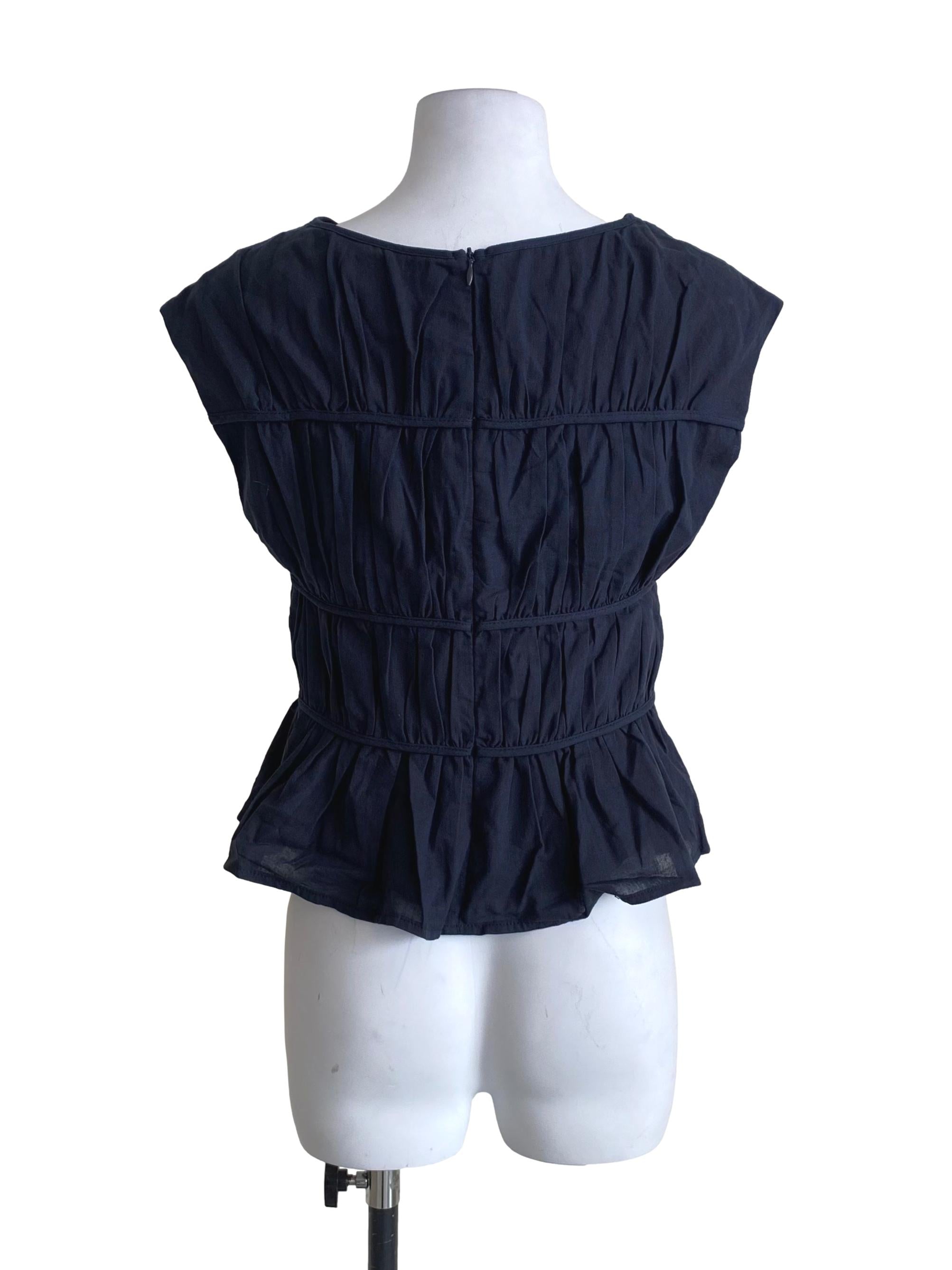Dark Indigo Blue Pleated Blouse