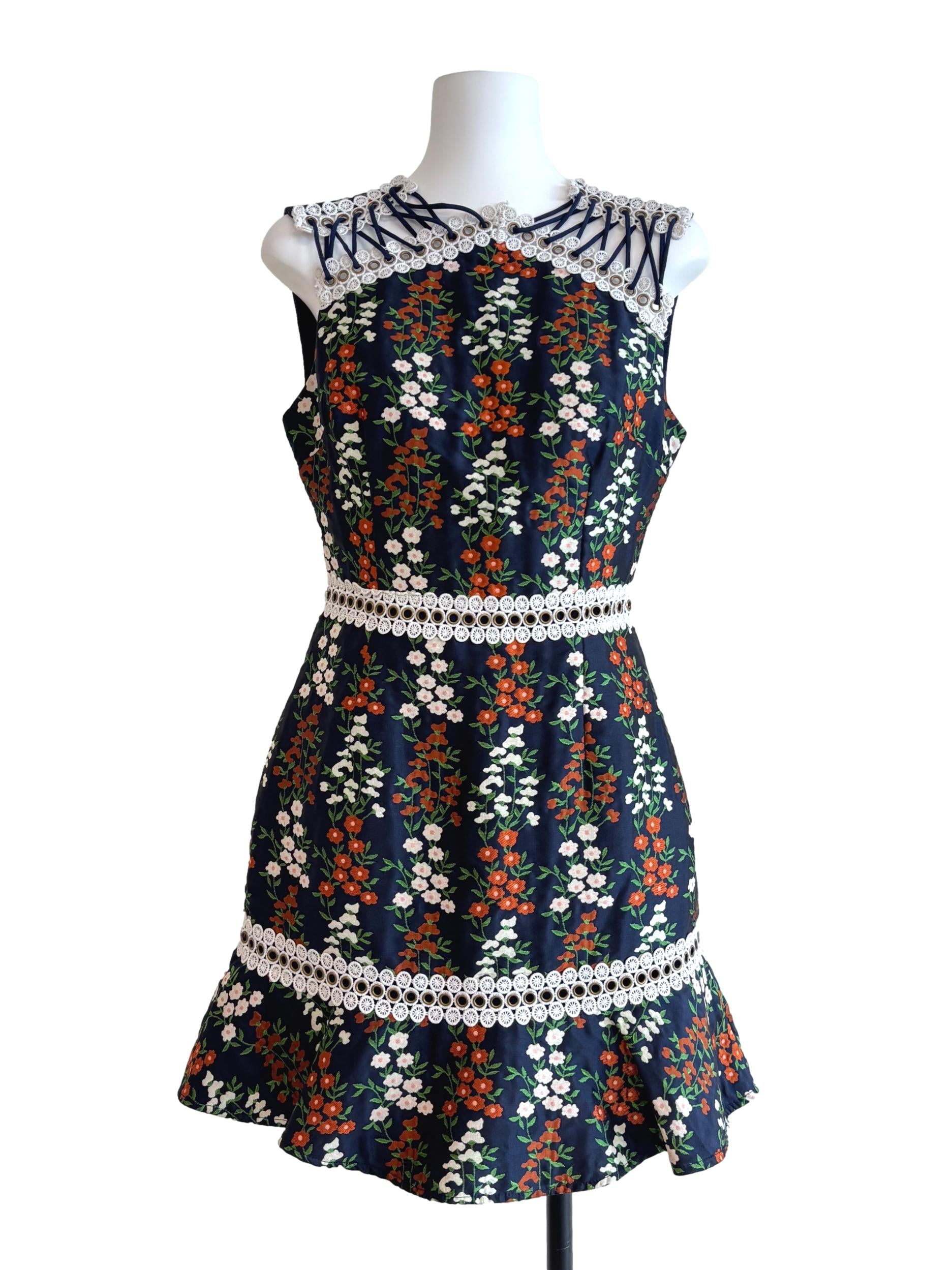 Midnight Blue Mini Floral A-Line Dress