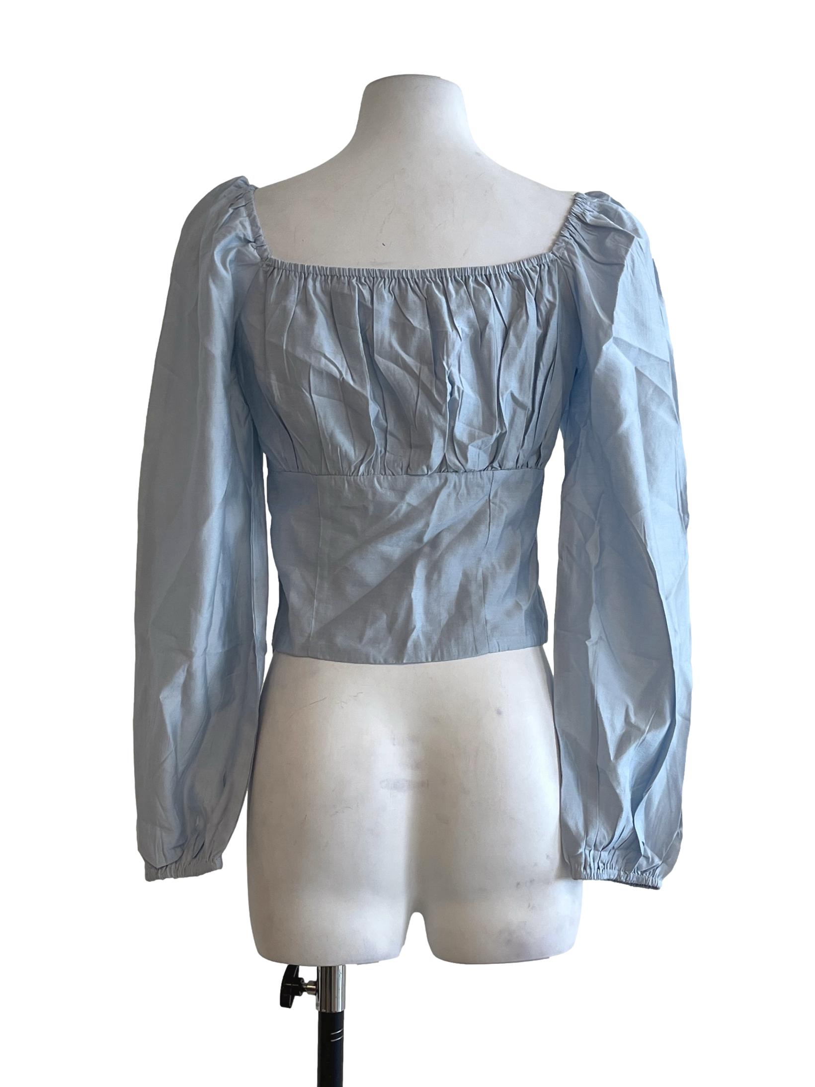 Sky Blue Off Shoulder Long Sleeve Top