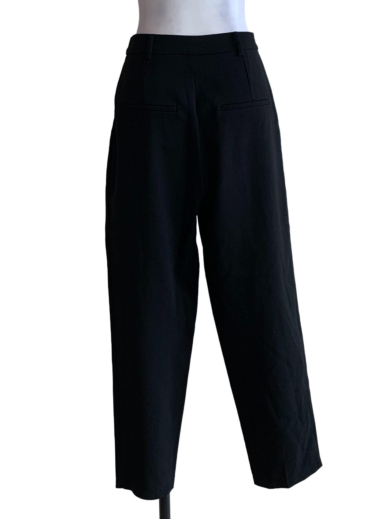 Black Pleated Waist Straight Cut Pants