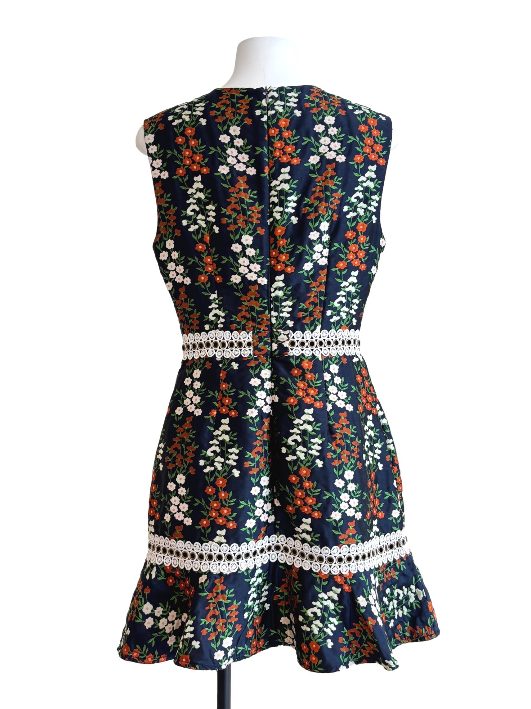 Midnight Blue Mini Floral A-Line Dress