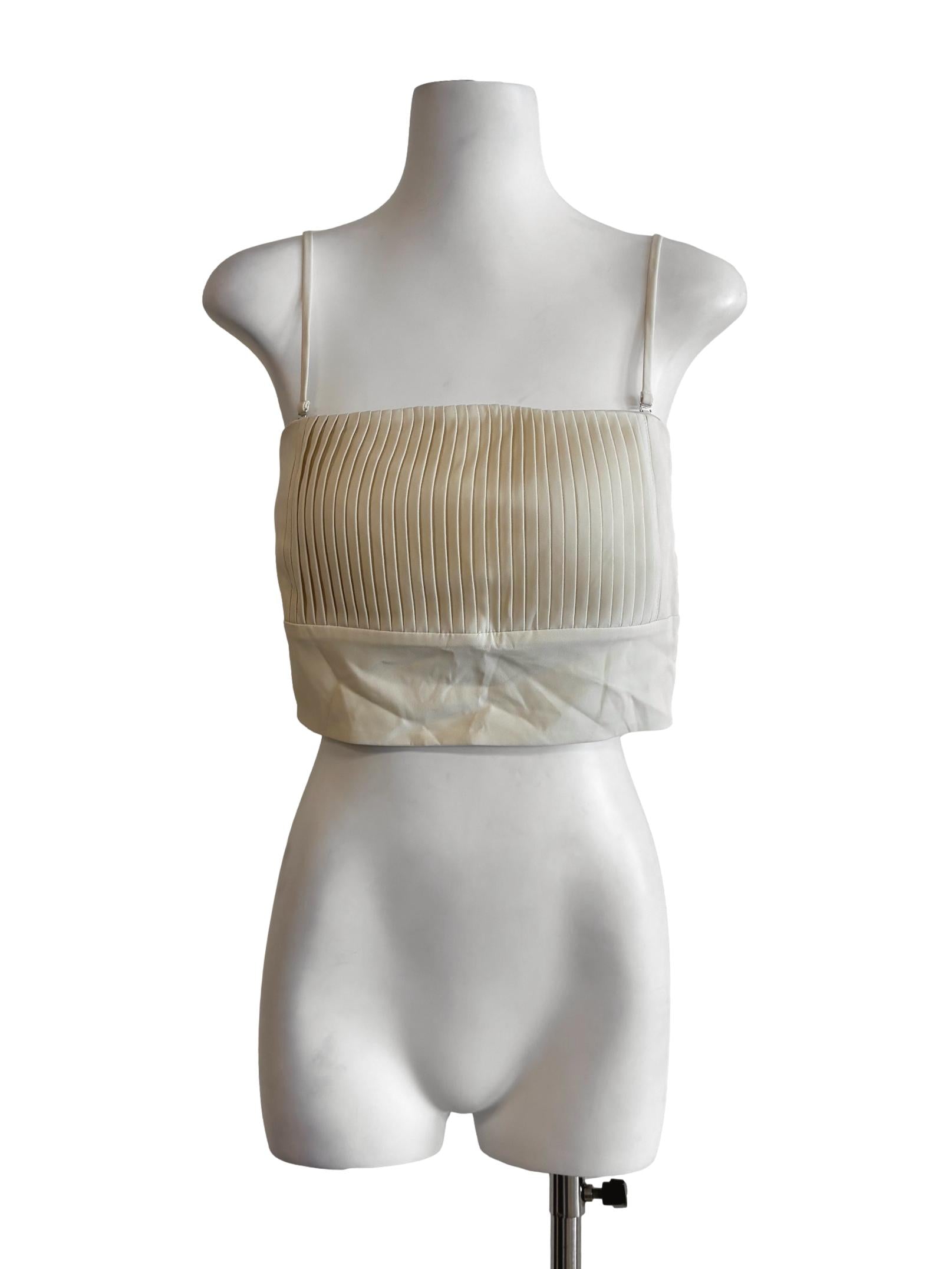 Cream Front Pleat Spaghetti Strap Top