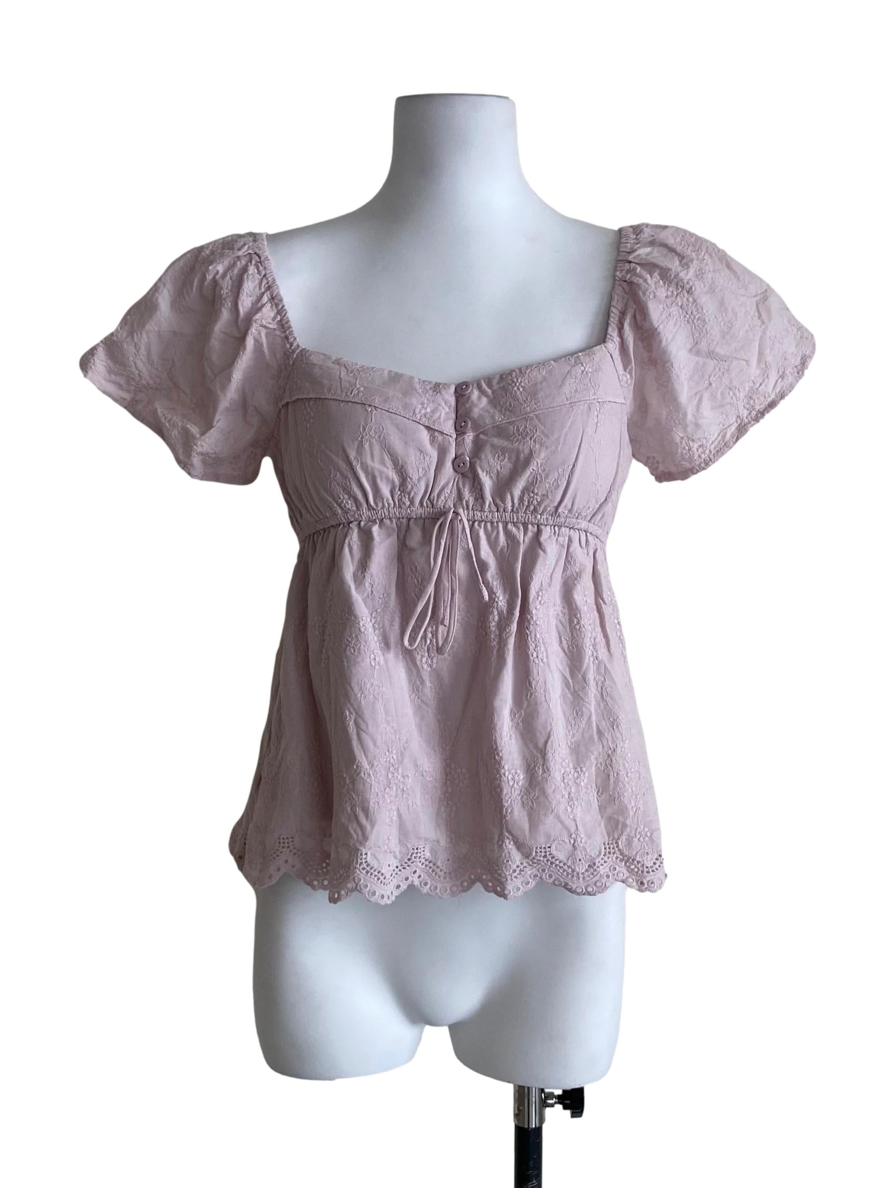 Blush Pink Floral Pattern With Balloon Shoulder Blouse