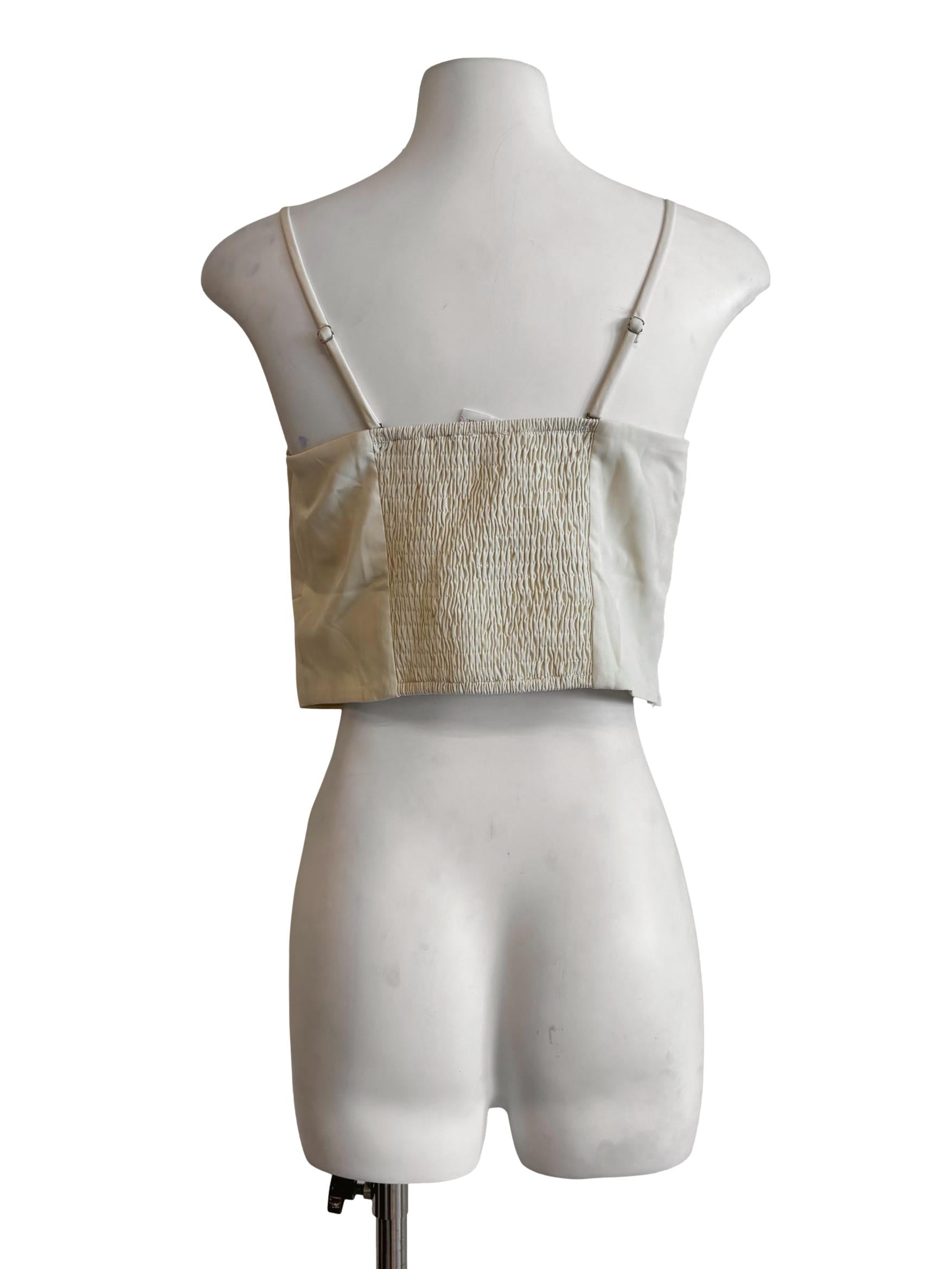 Cream Front Pleat Spaghetti Strap Top