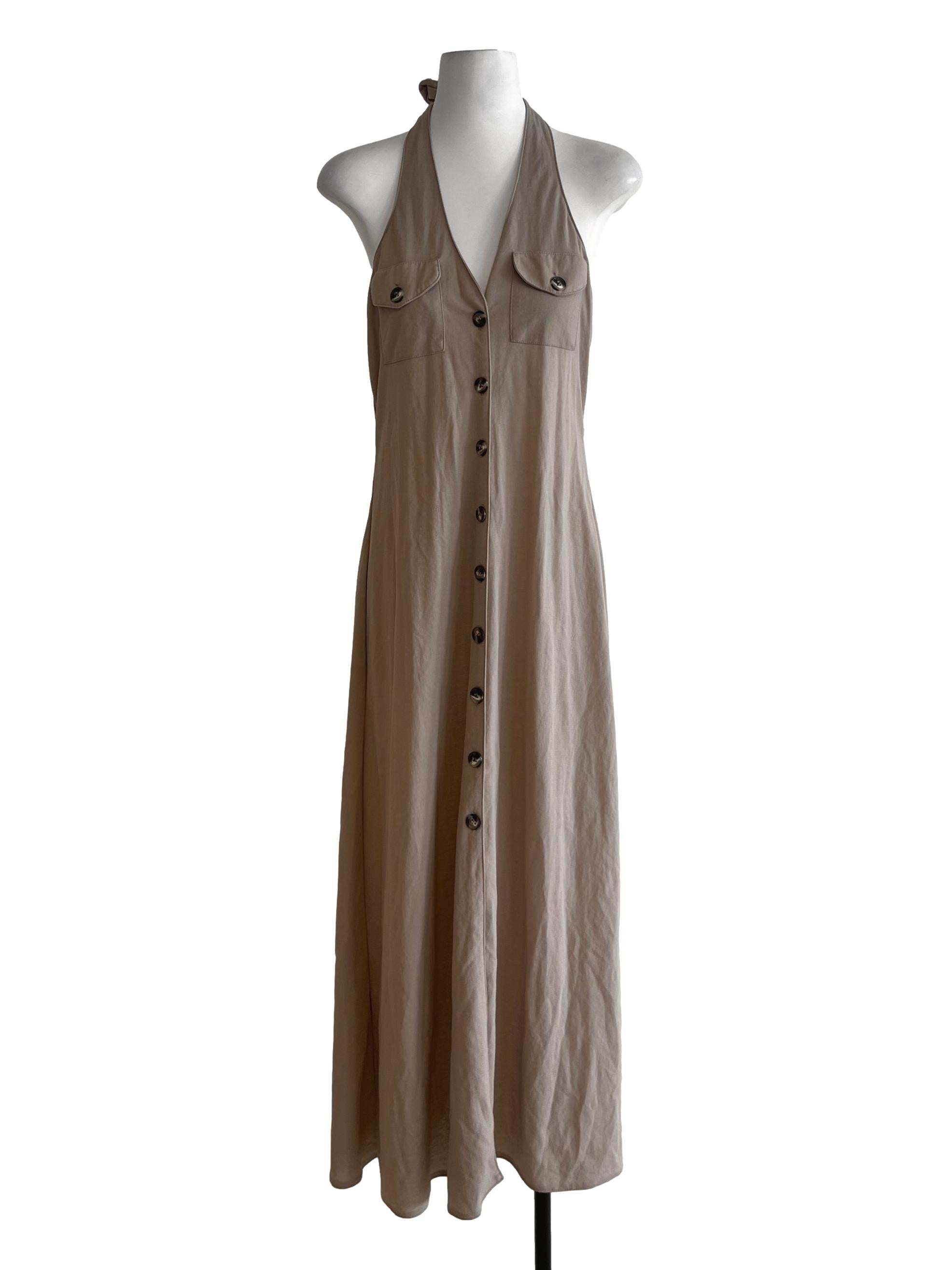 Tortilla Brown Halter Neckline Sheath Dress