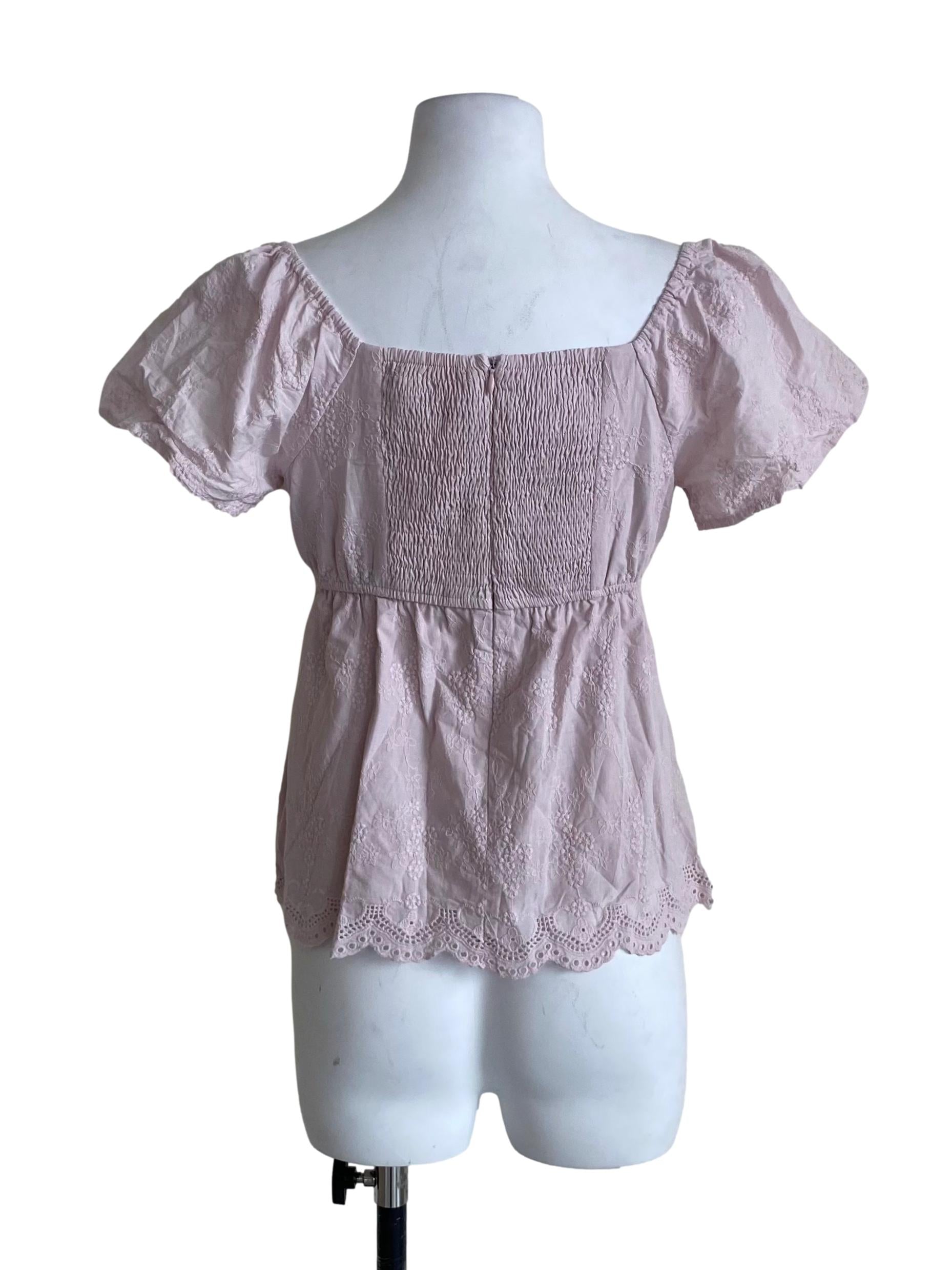 Blush Pink Floral Pattern With Balloon Shoulder Blouse